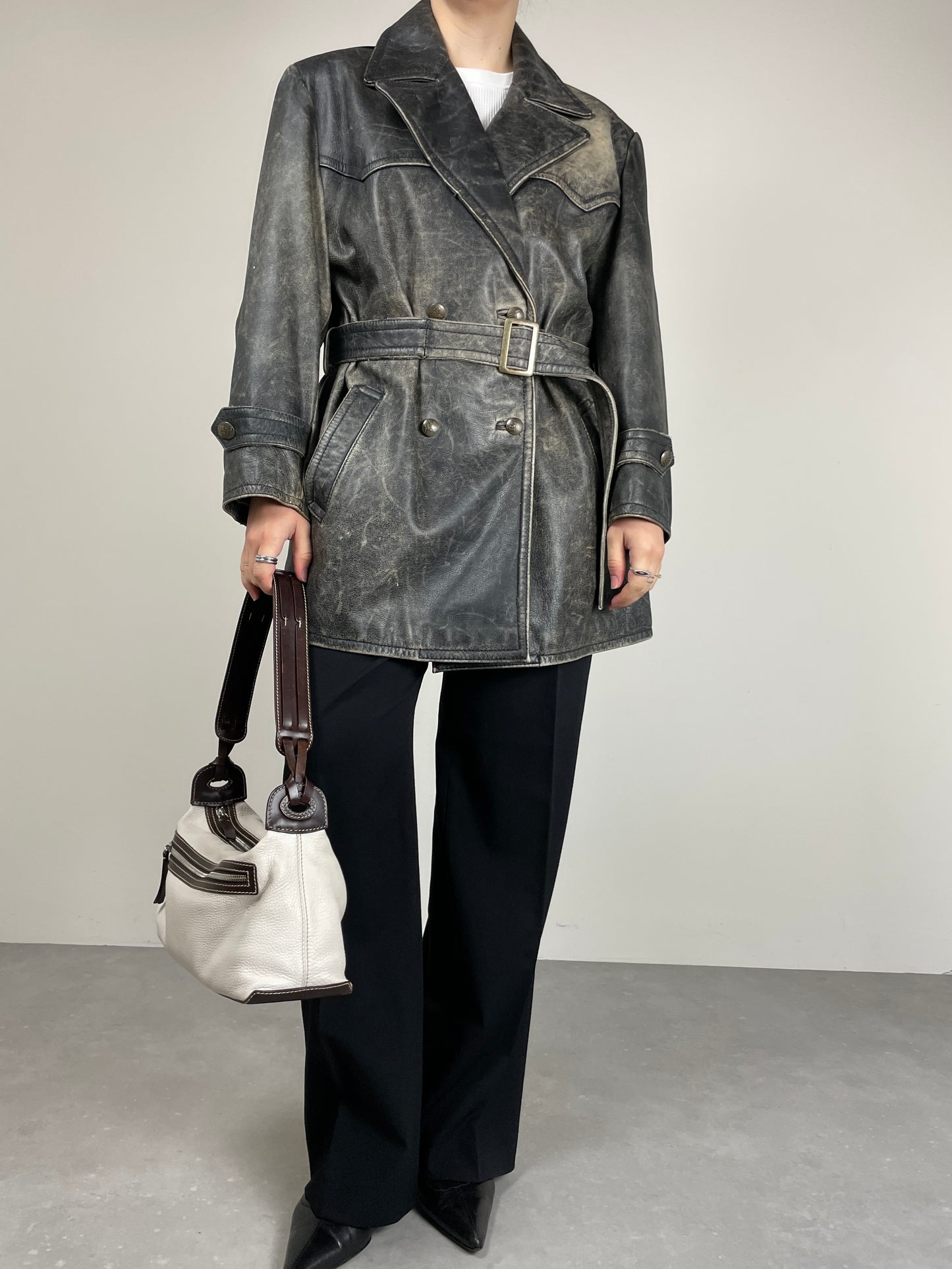 Giacca in vera pelle effetto distressed