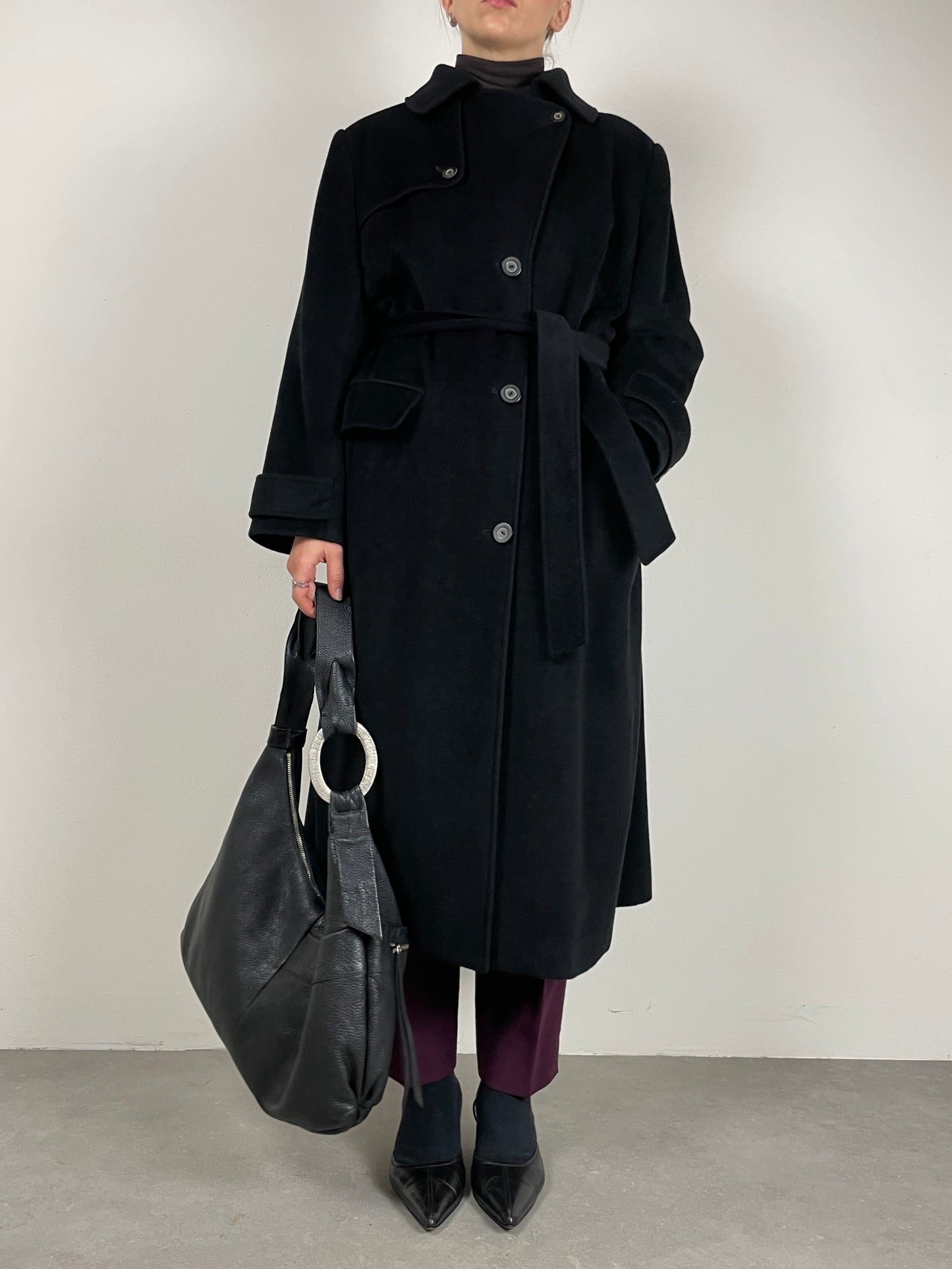 Maxi borsa hobo in vera pelle nera
