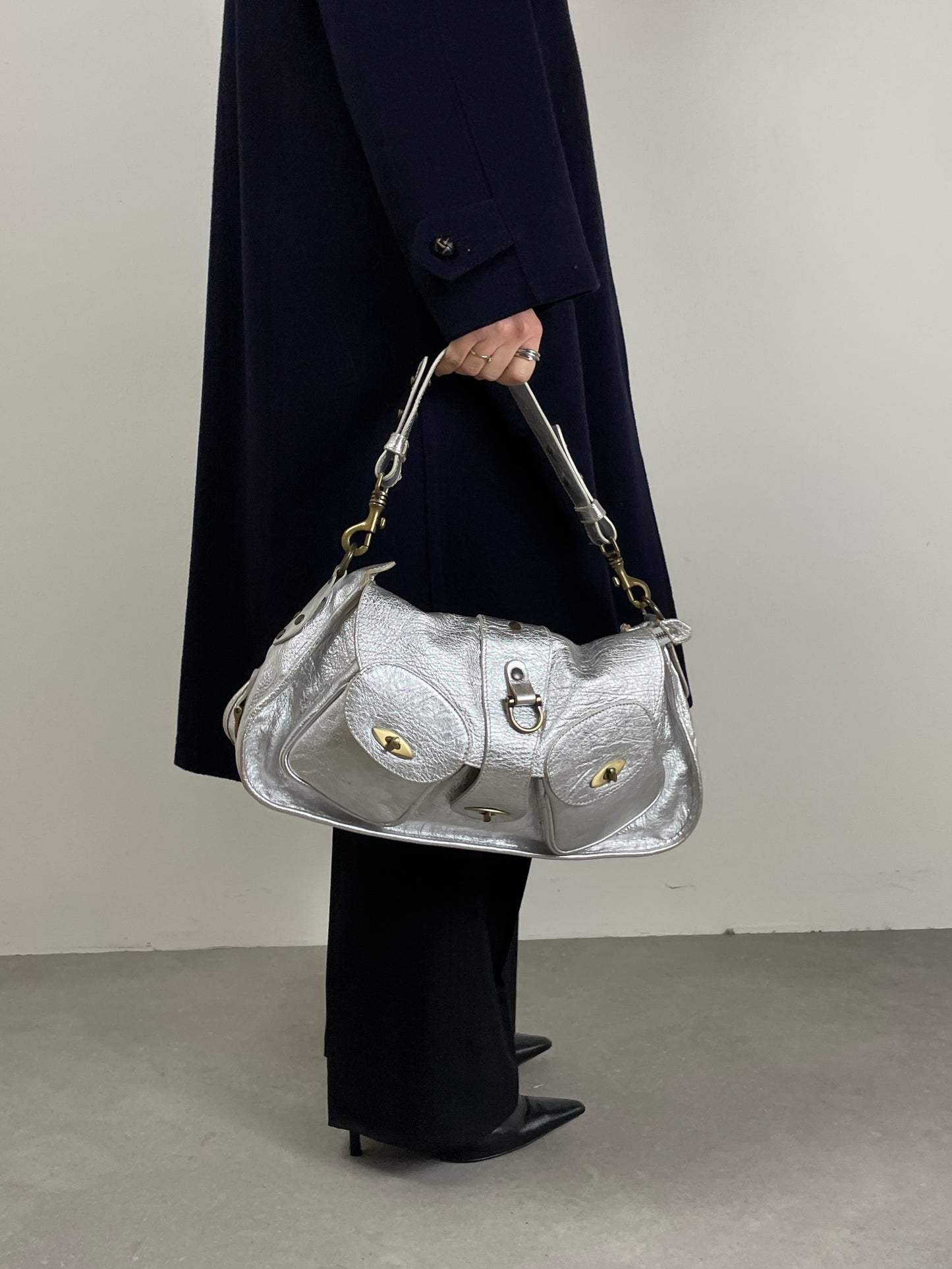 Borsa in vera pelle argentata