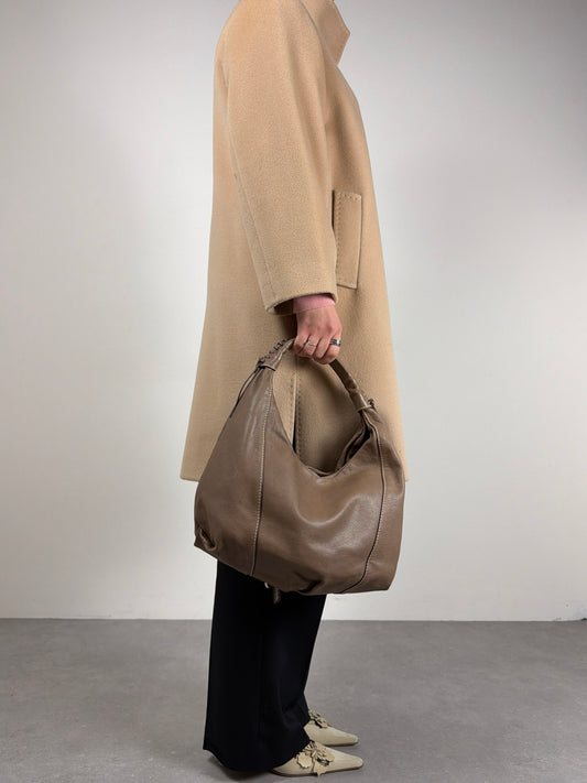 Borsa hobo in vera pelle color tortora