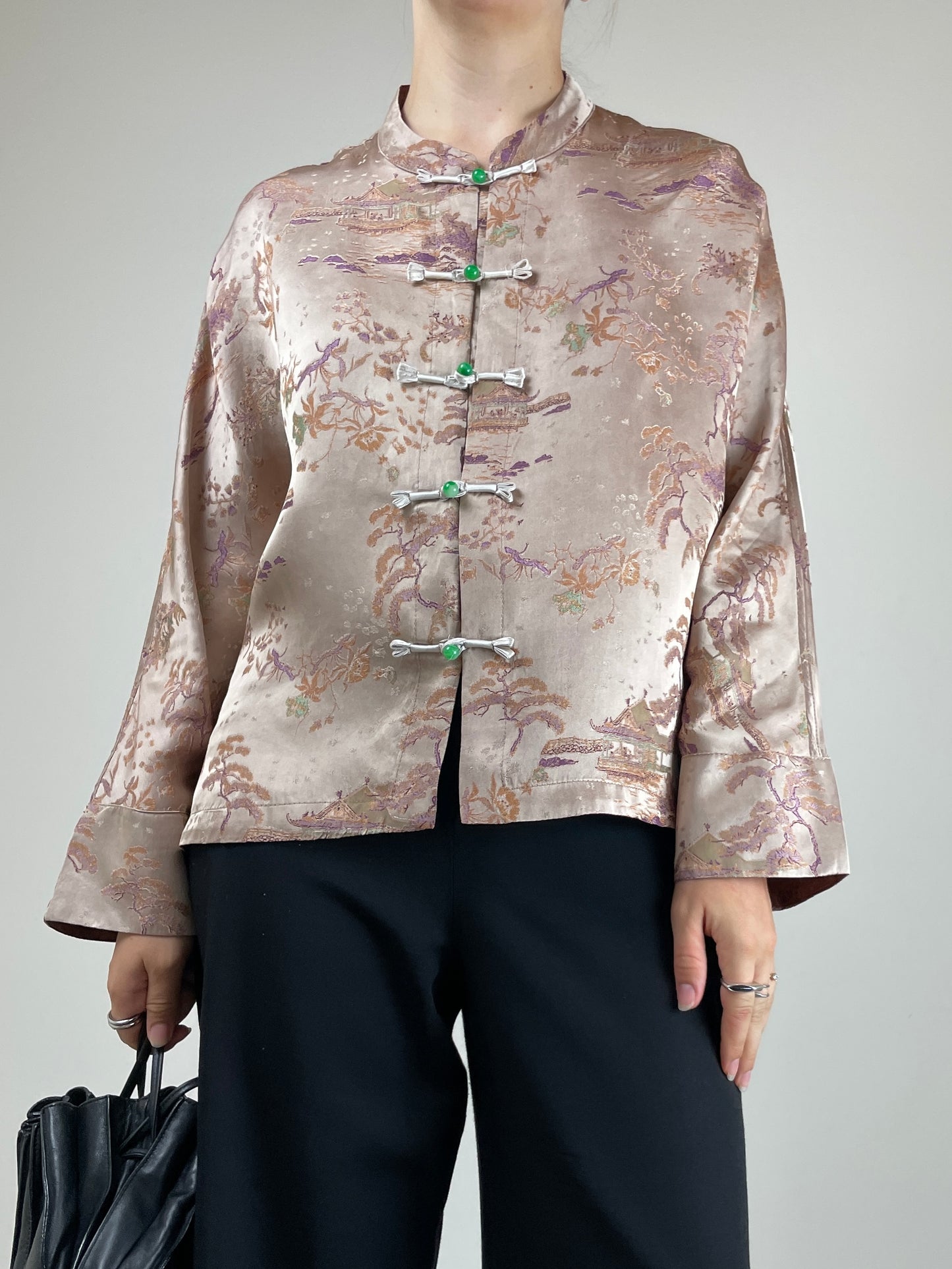 Giacca asiatica in jacquard di pura seta