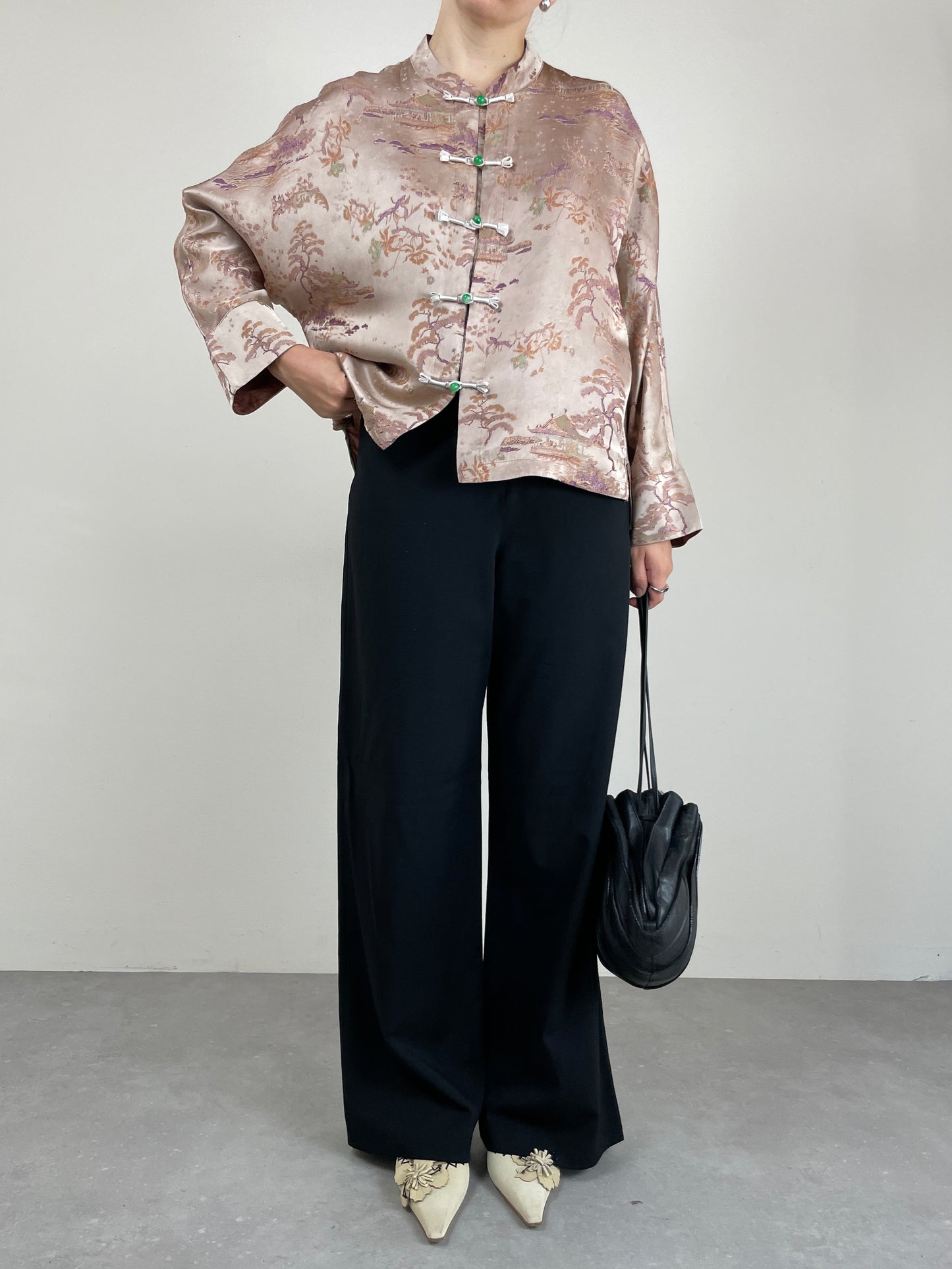 Giacca asiatica in jacquard di pura seta