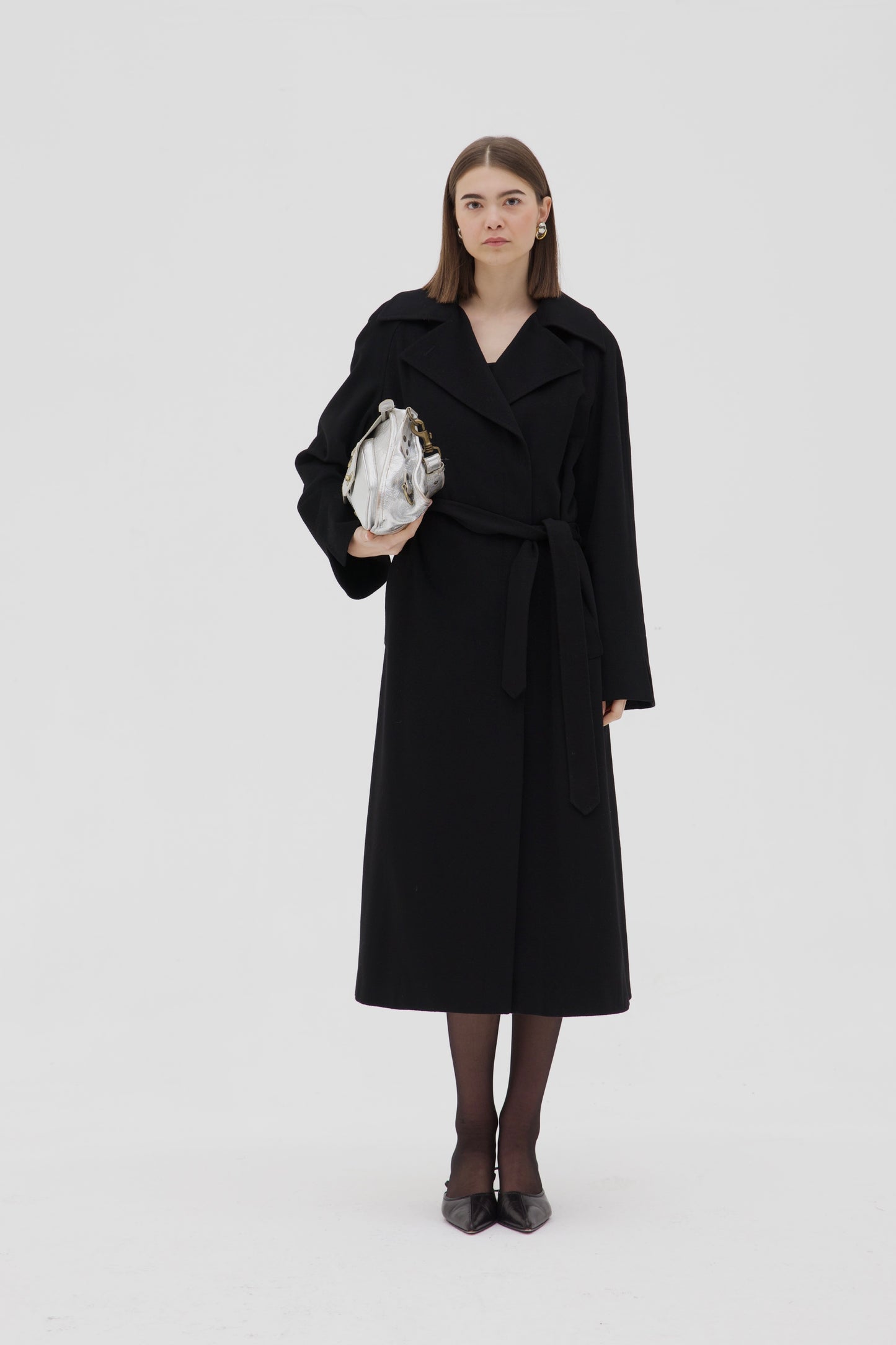 Cappotto vintage nero in lana e cashmere