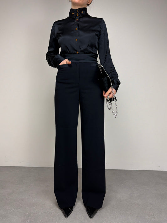 Pantalone vintage elegante in lana a vita alta