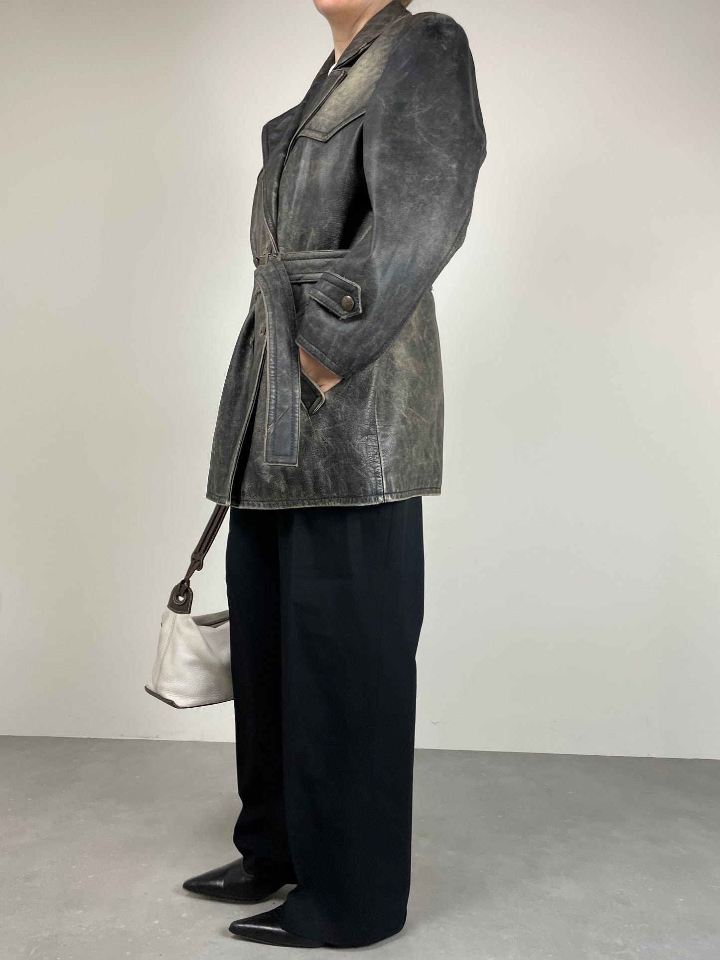 Giacca in vera pelle effetto distressed
