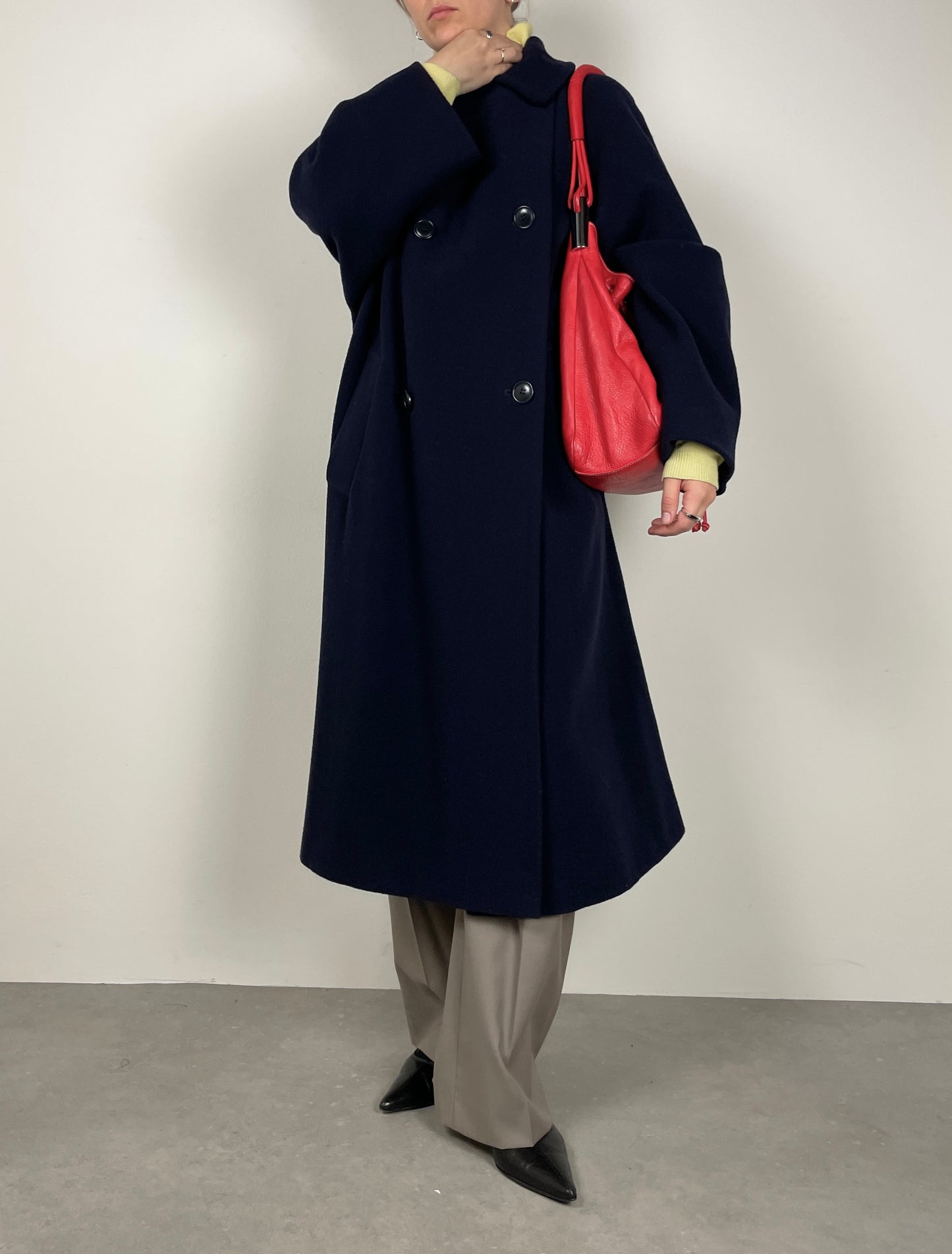 Double-breasted wool blue coat