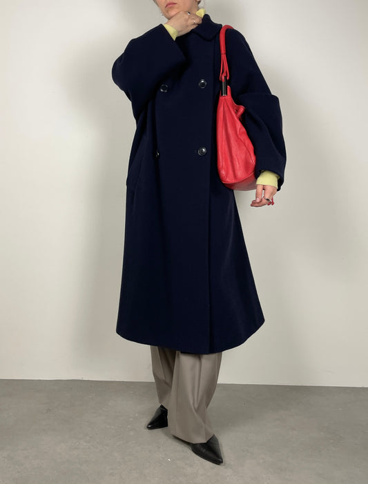 Double-breasted wool blue coat