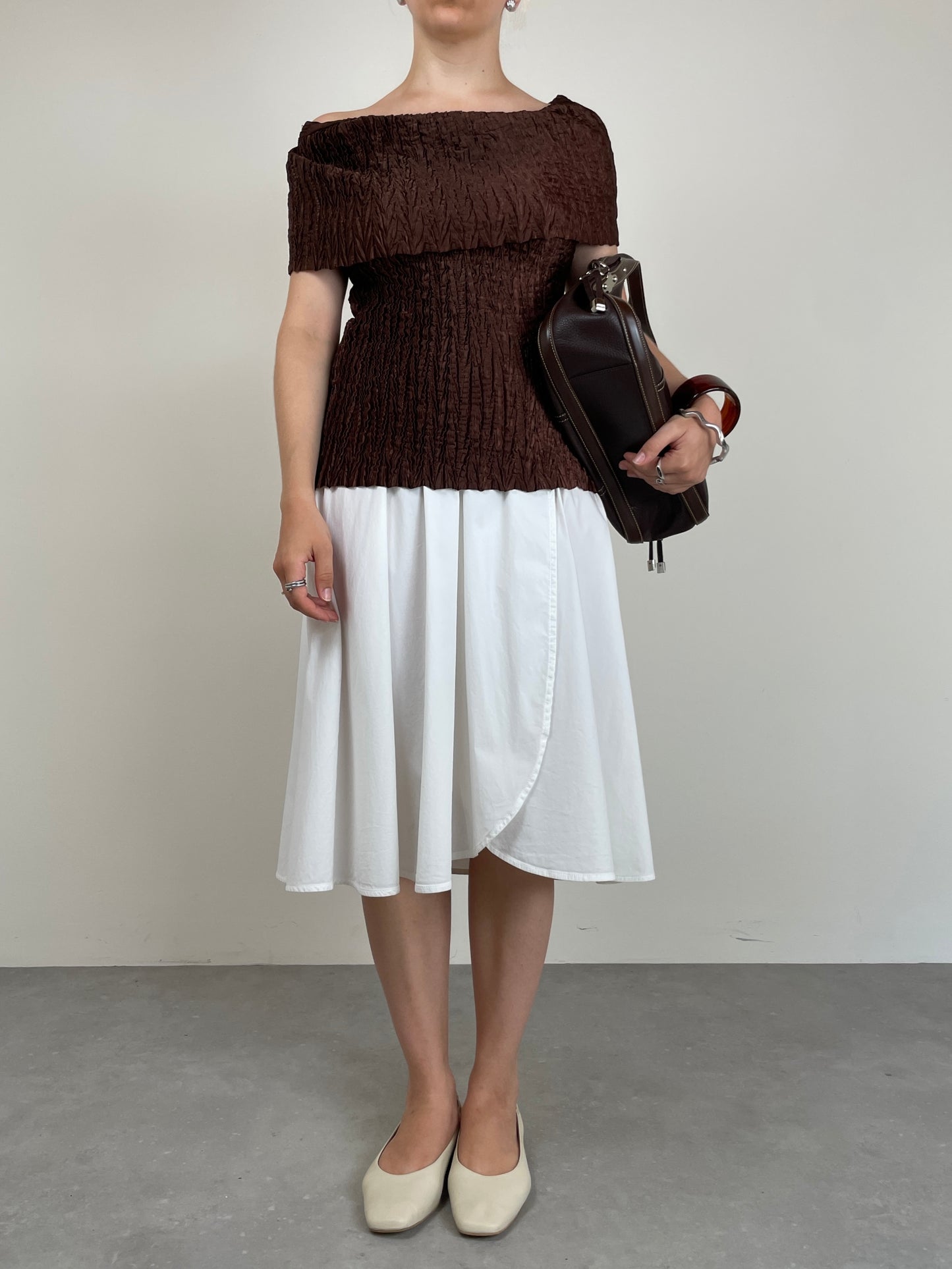 Top vintage marrone effetto crinkle