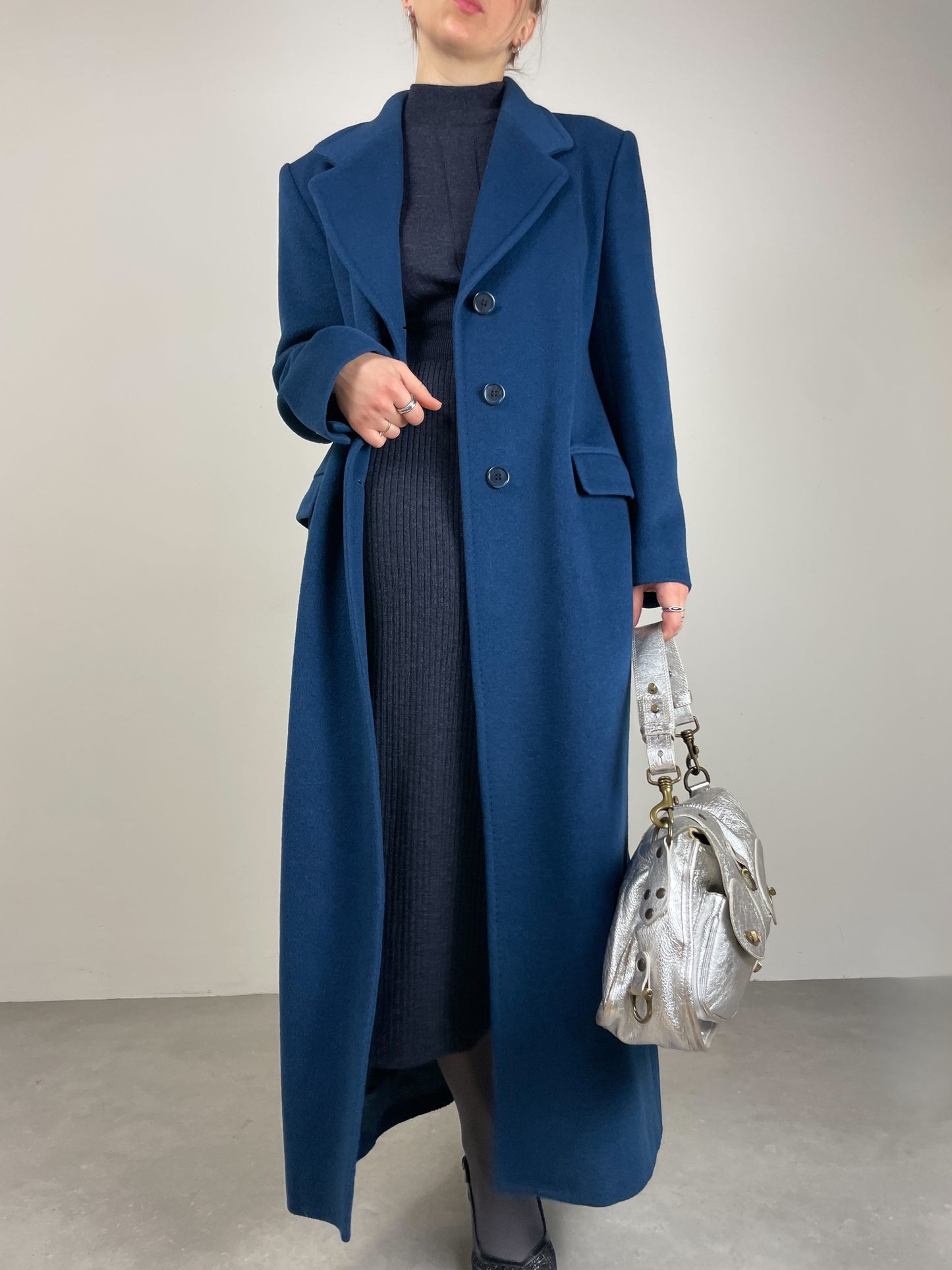Cappotto in lana color petrolio