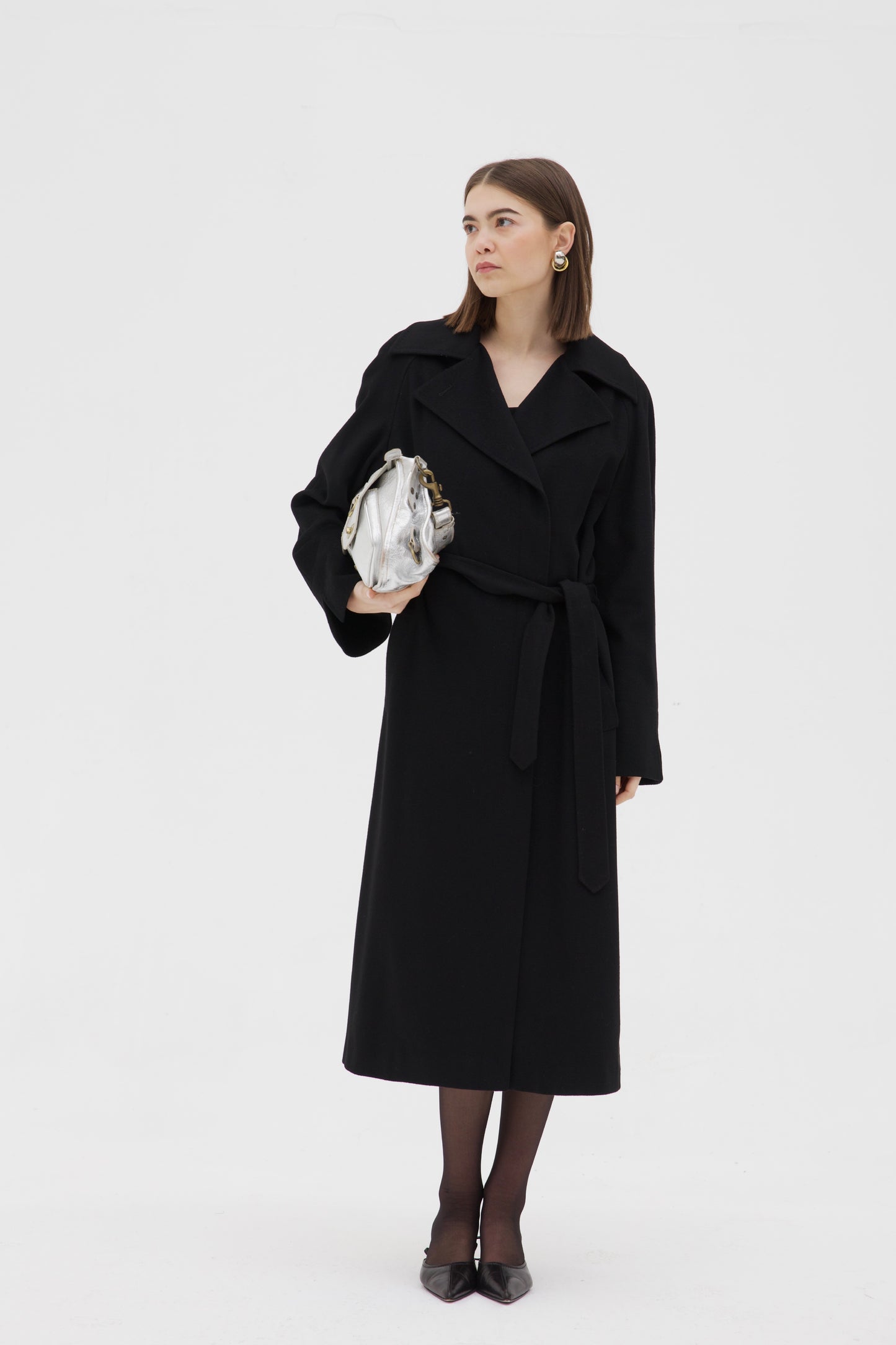 Cappotto vintage nero in lana e cashmere