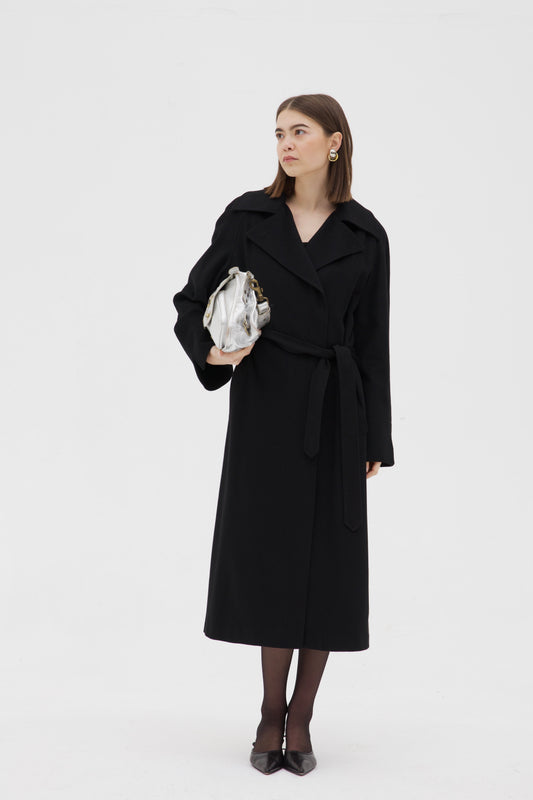 Cappotto vintage nero in lana e cashmere