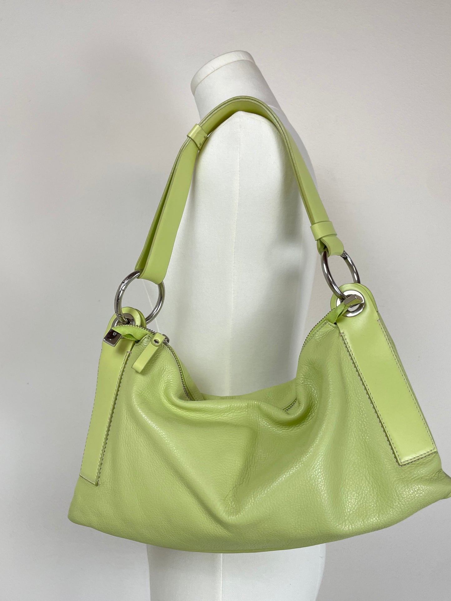 Borsa in vera pelle verde pastello
