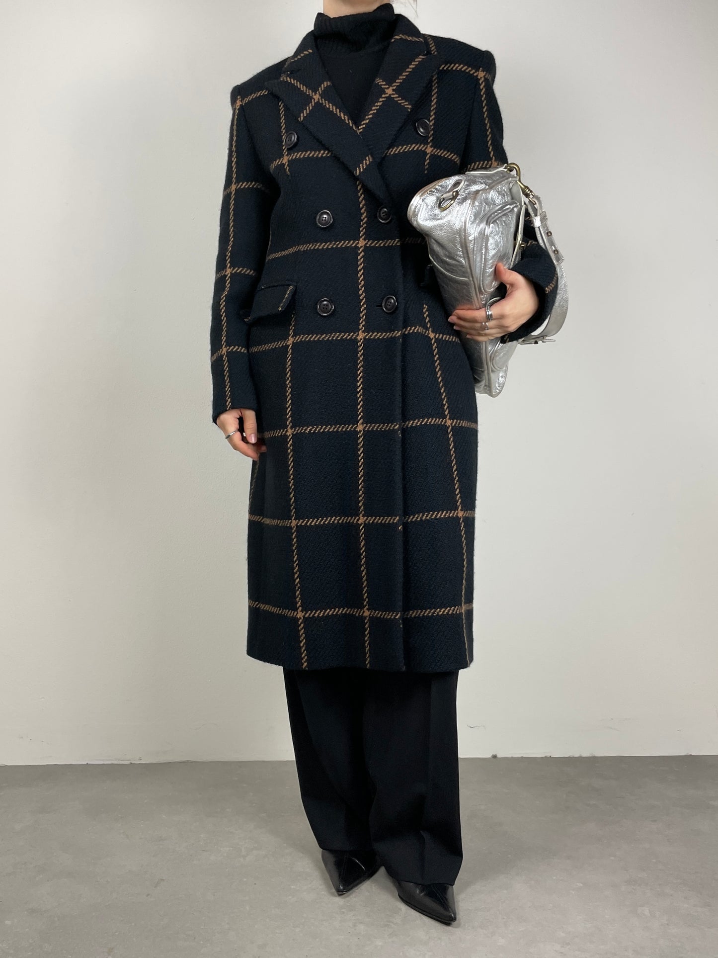 Cappotto in lana con pattern finestrato