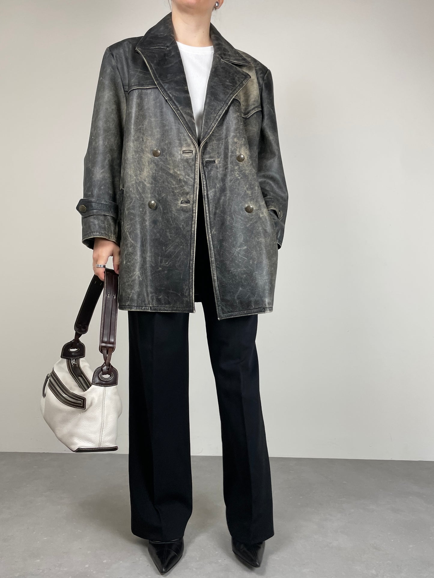 Giacca in vera pelle effetto distressed