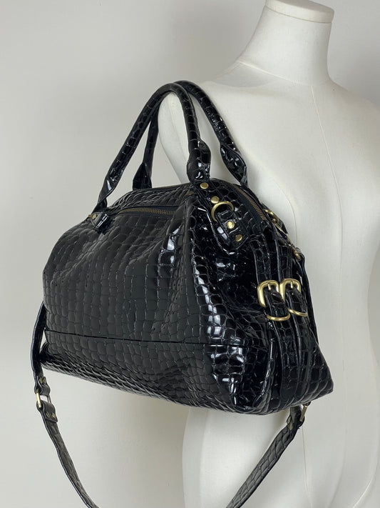 Borsa in vera pelle effetto coccodrillo lucido