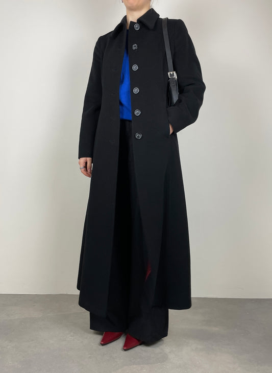 Black wool and angora long coat