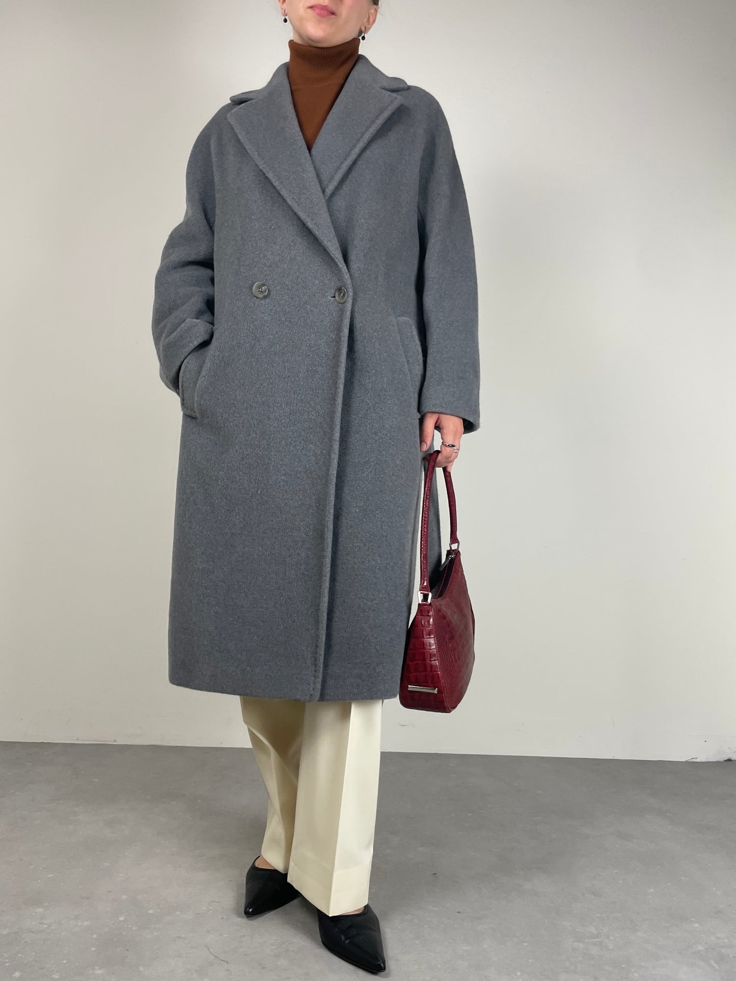 Cappotto in beaver di pura lana vergine color grigio