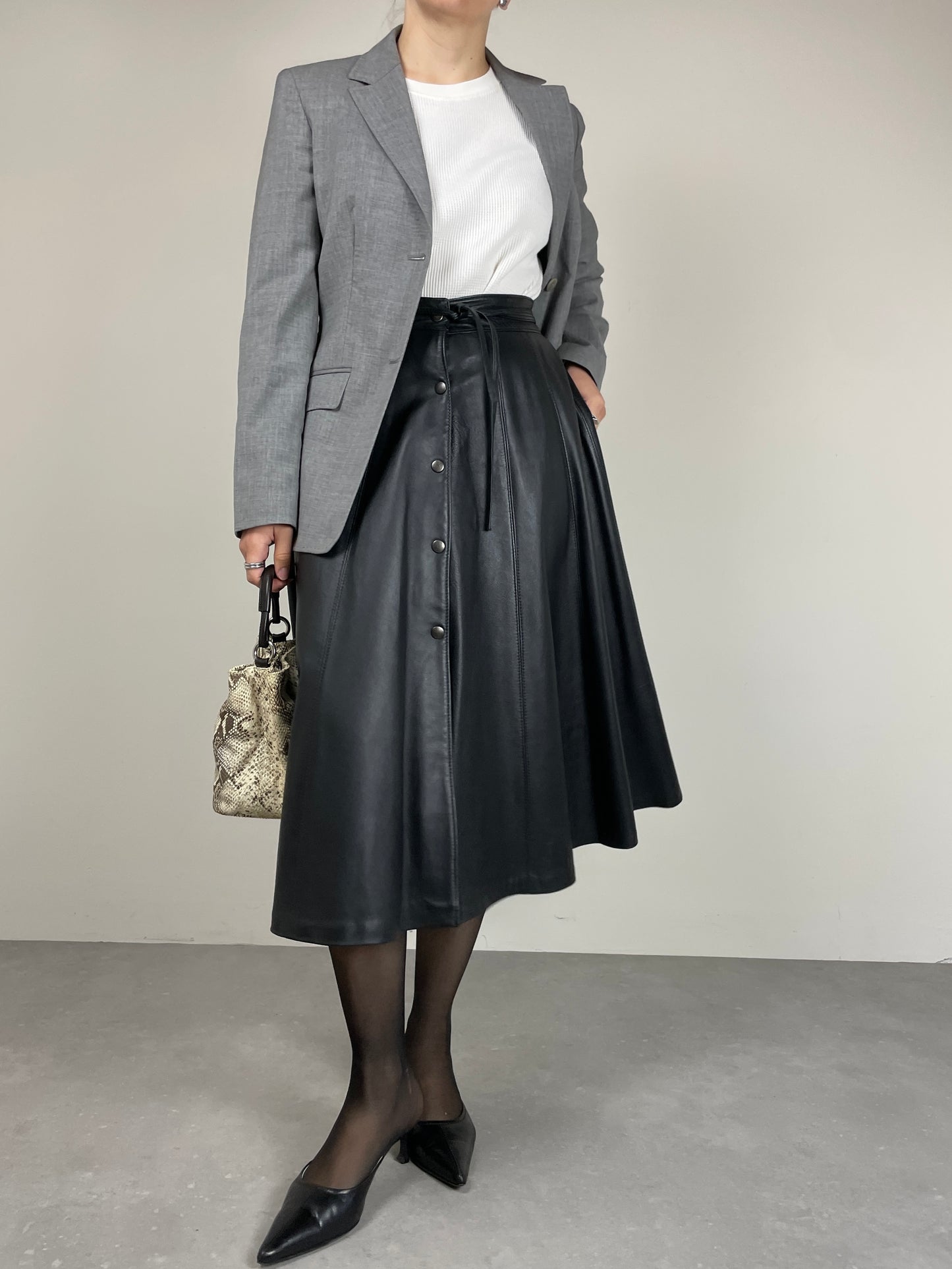 Gonna midi in vera pelle