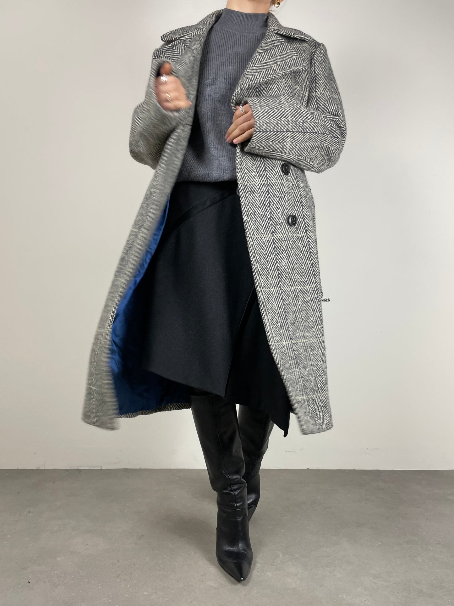 Cappotto vintage in 100% lana fantasia spigata