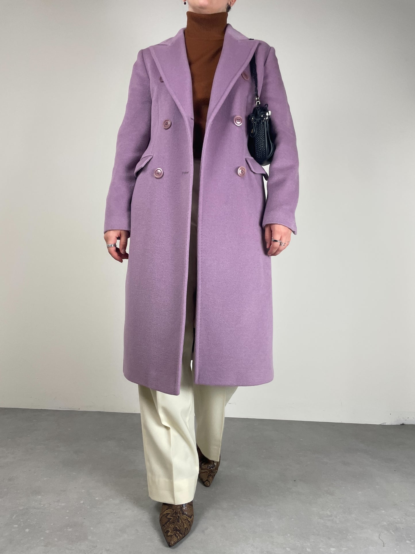 Cappotto in beaver di lana, cashmere e angora color glicine