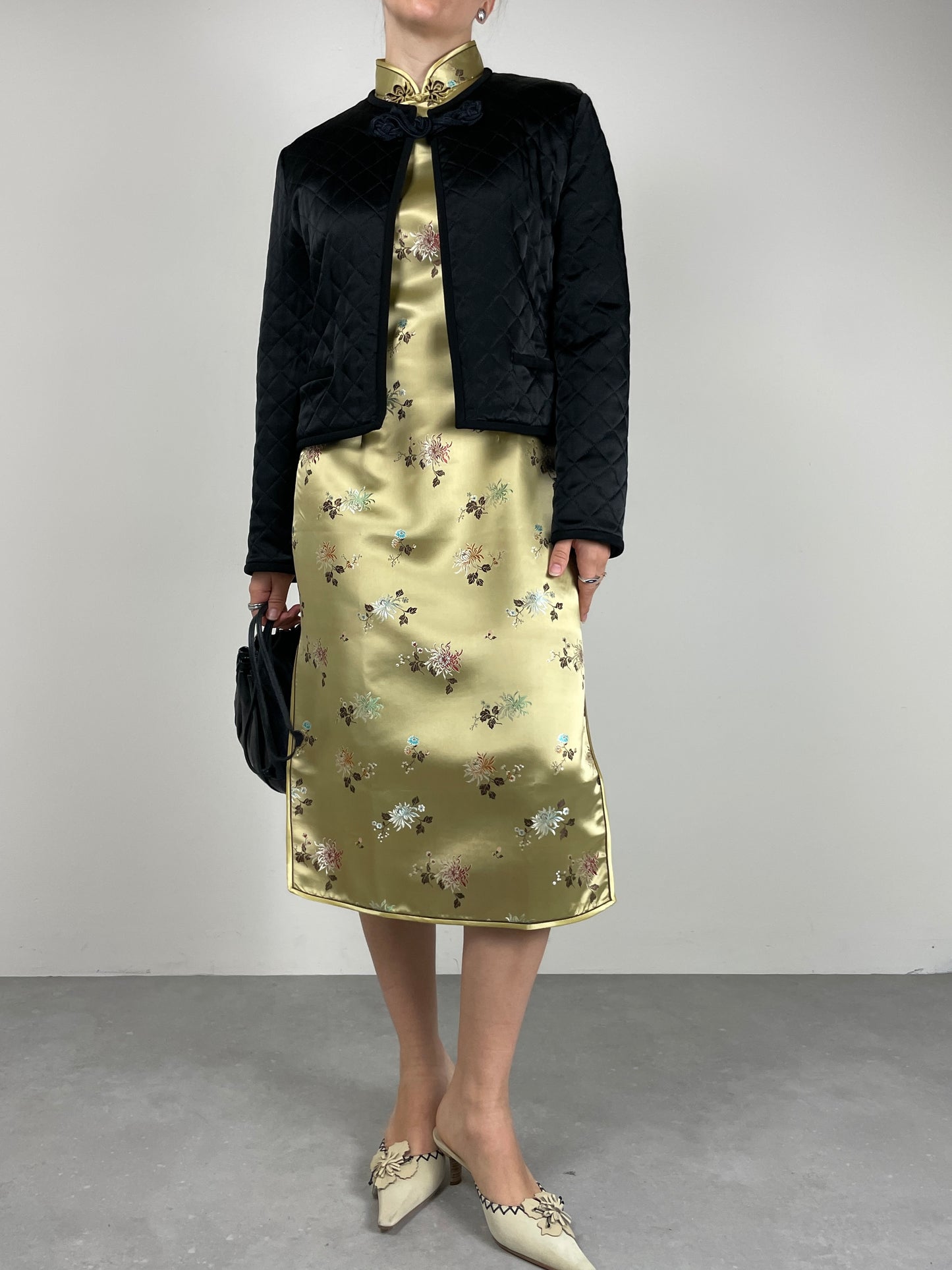 Qipao sartoriale in jacquard di viscosa
