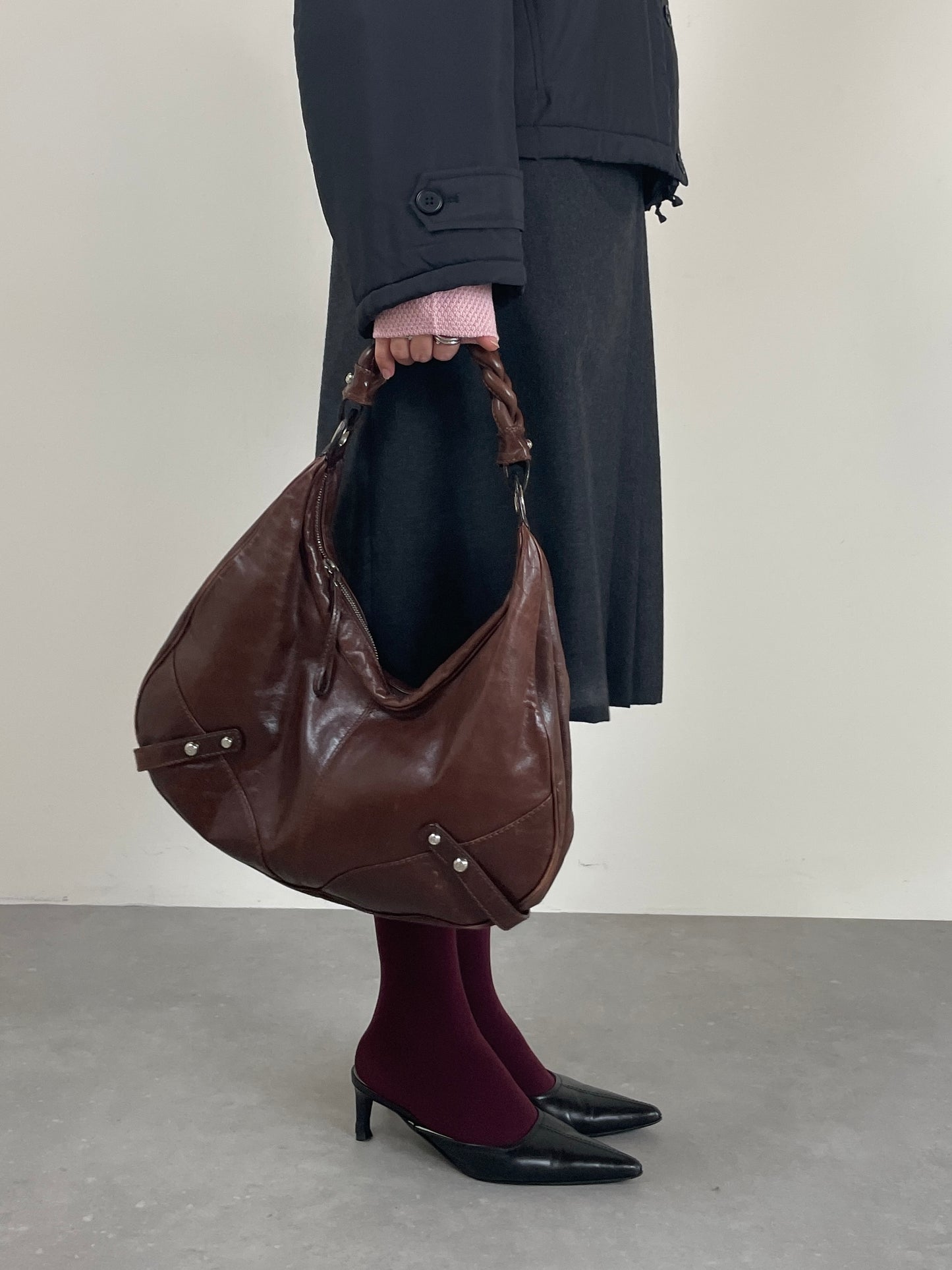 Hobo bag in vera pelle marrone