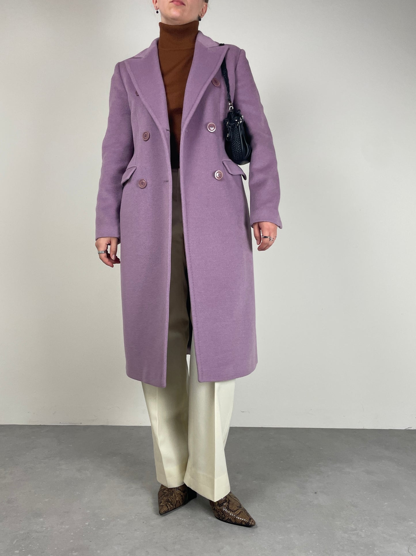 Cappotto in beaver di lana, cashmere e angora color glicine