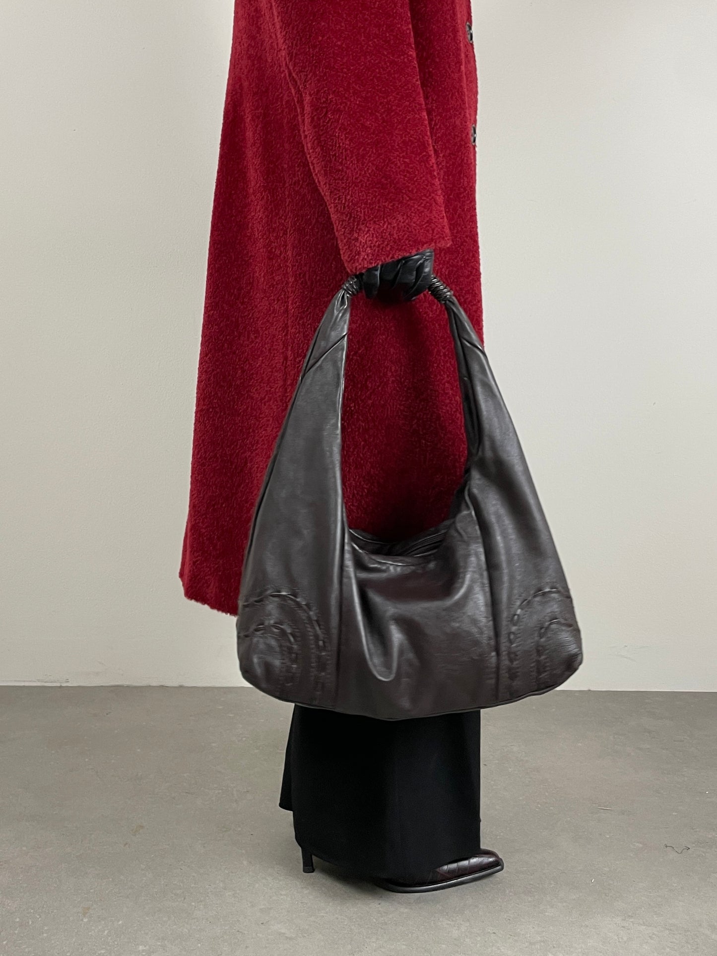Borsa hobo in vera pelle marrone