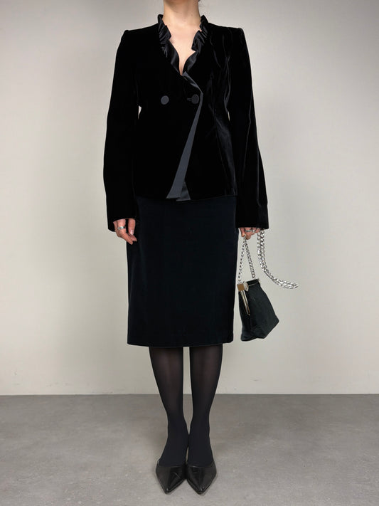 Armani Collezioni blazer in velluto nero con inserto in raso