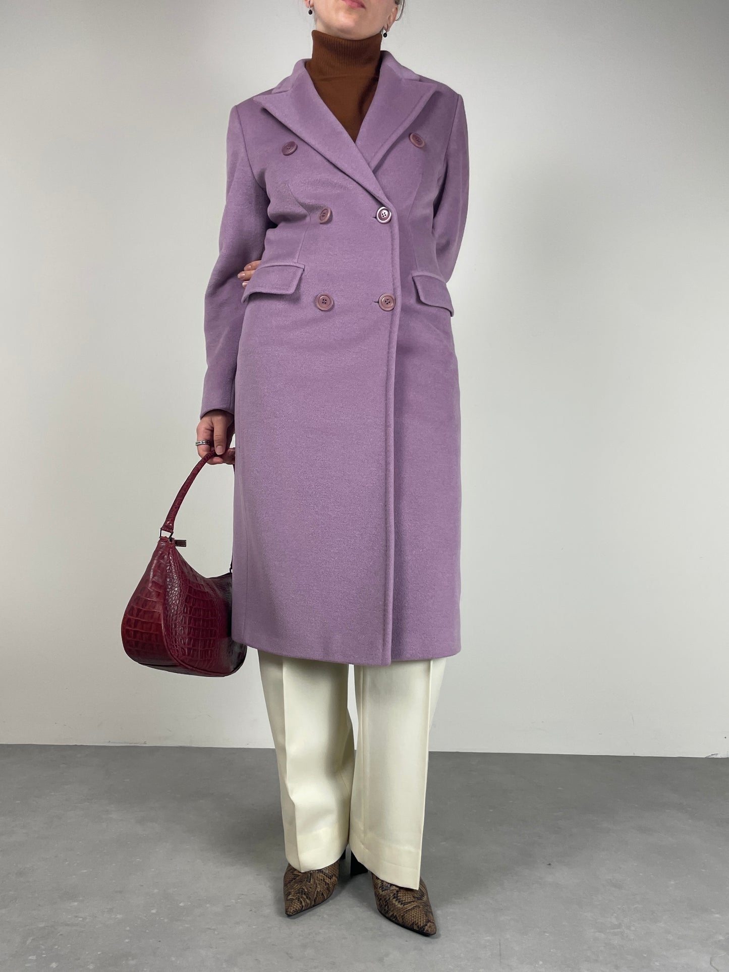 Cappotto in beaver di lana, cashmere e angora color glicine