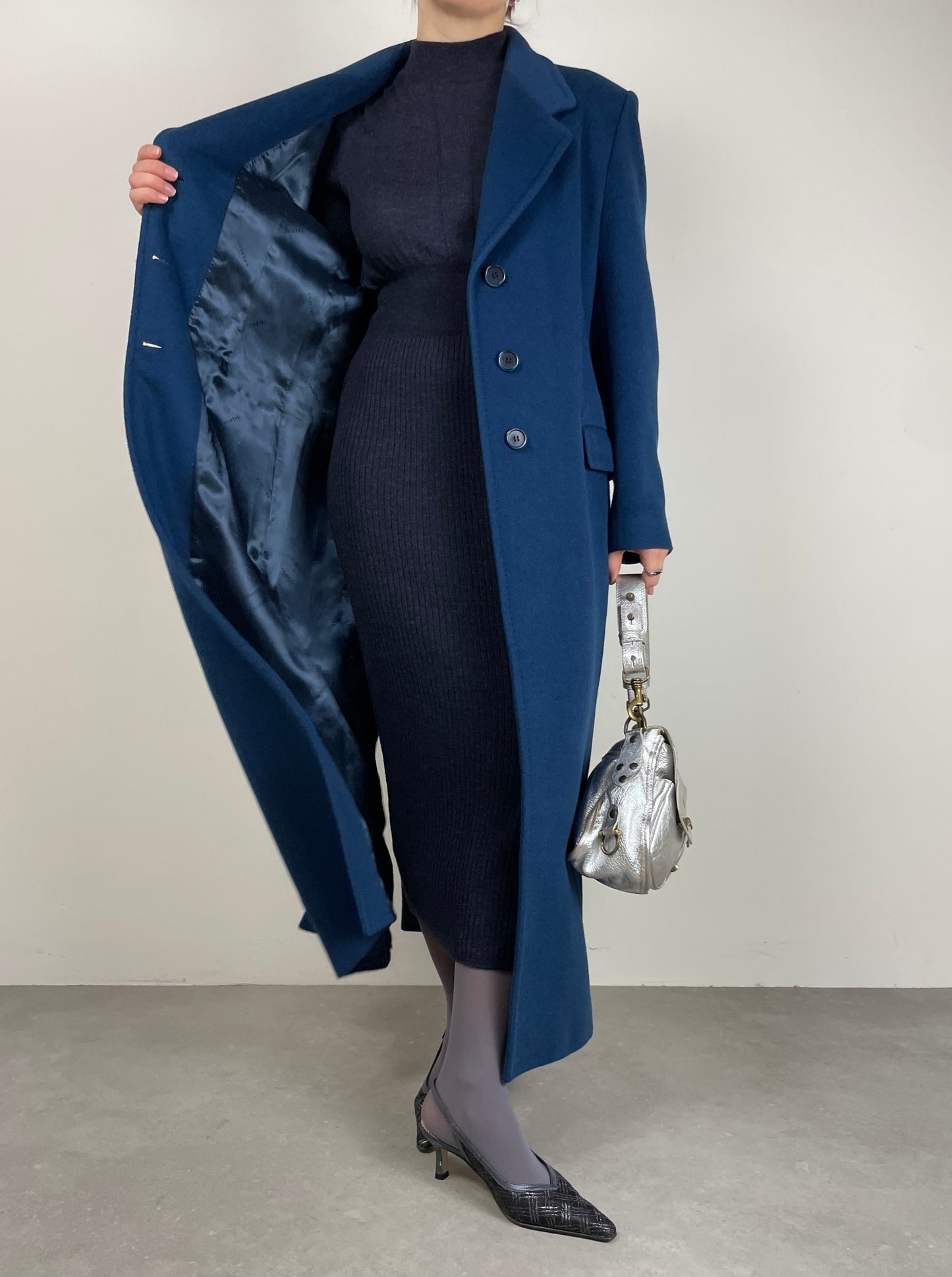 Cappotto in lana color petrolio