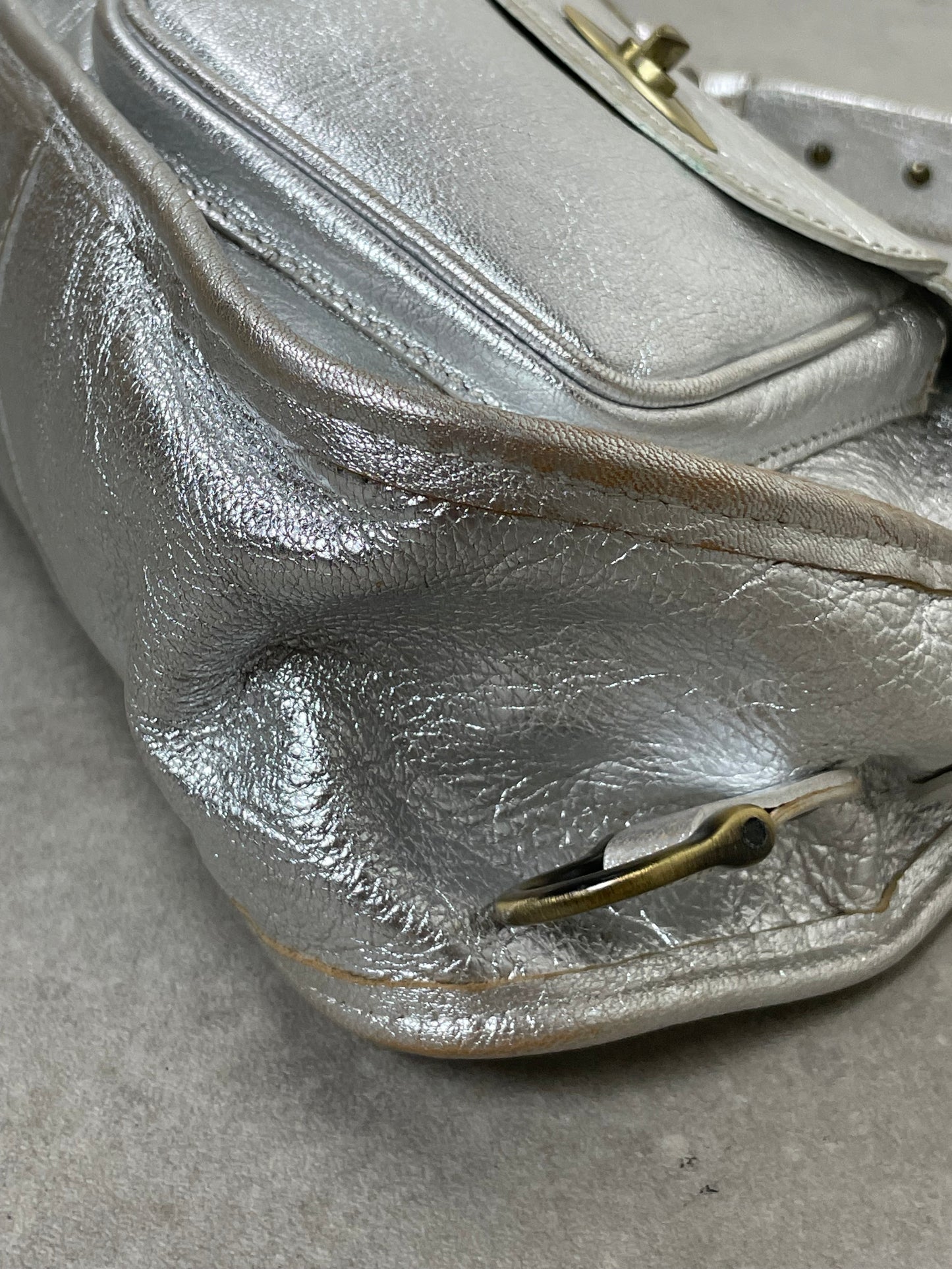 Borsa in vera pelle argentata