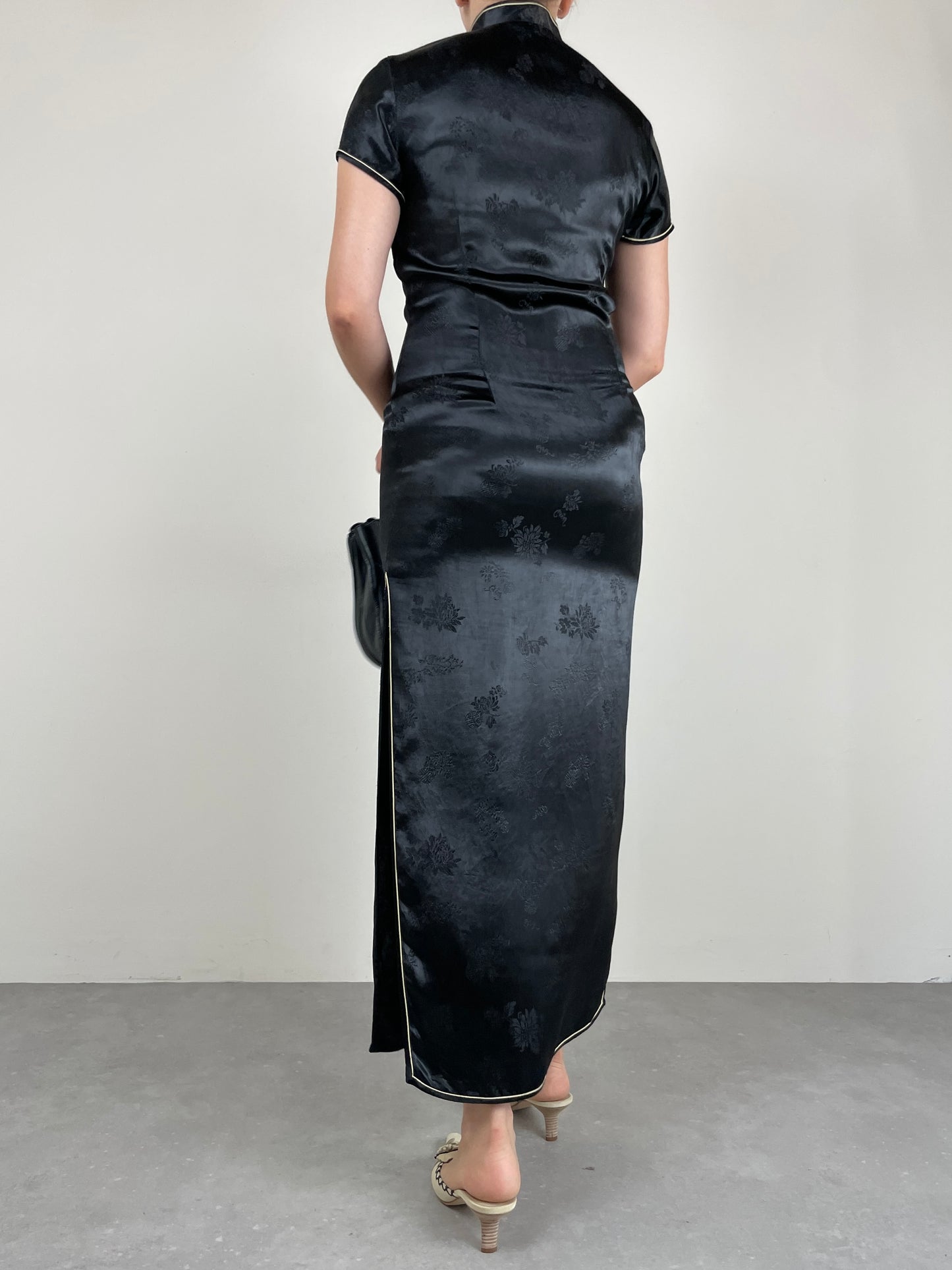 Qipao lungo in jacquard di viscosa nero