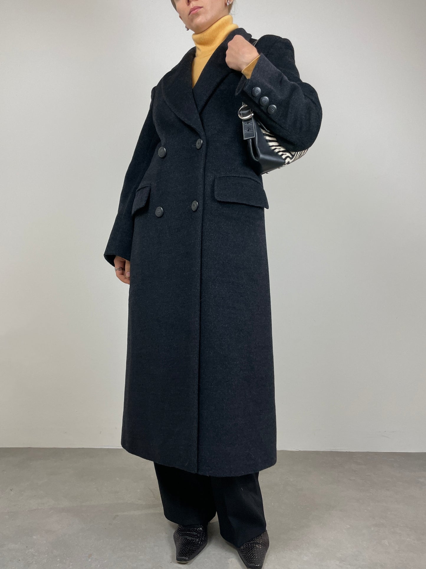 Cappotto lungo in pura lana color grigio