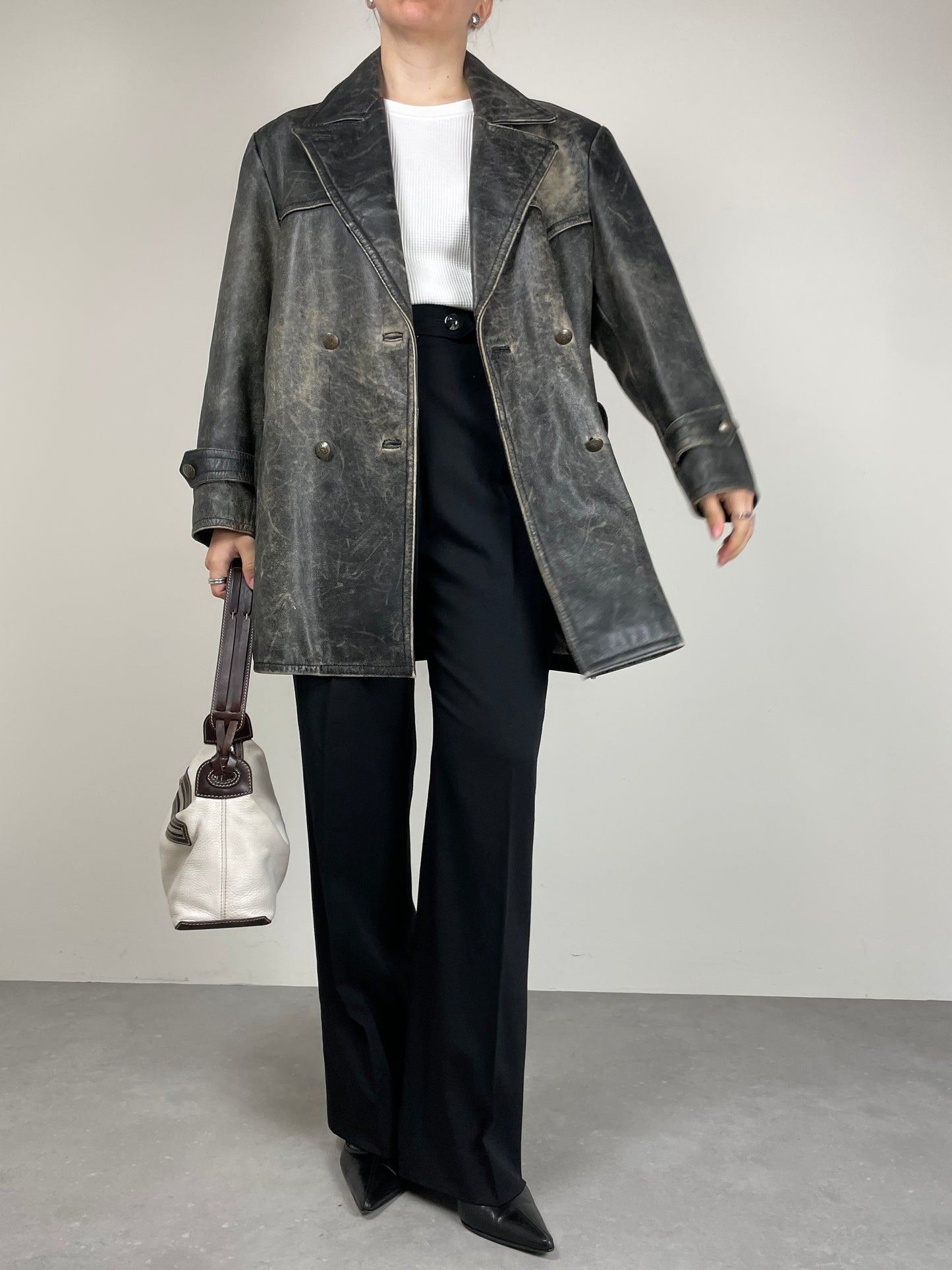 Giacca in vera pelle effetto distressed