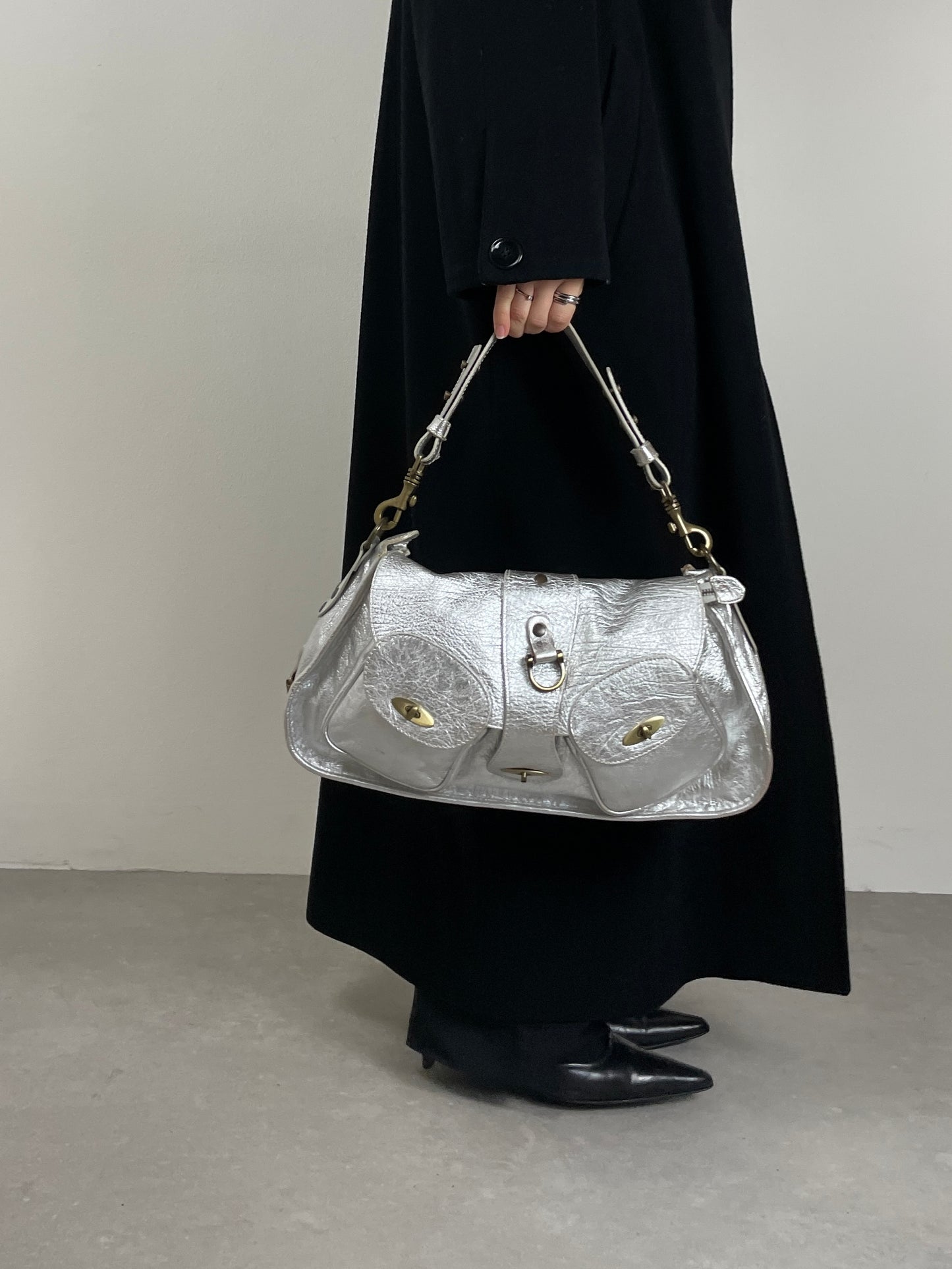 Borsa in vera pelle argentata