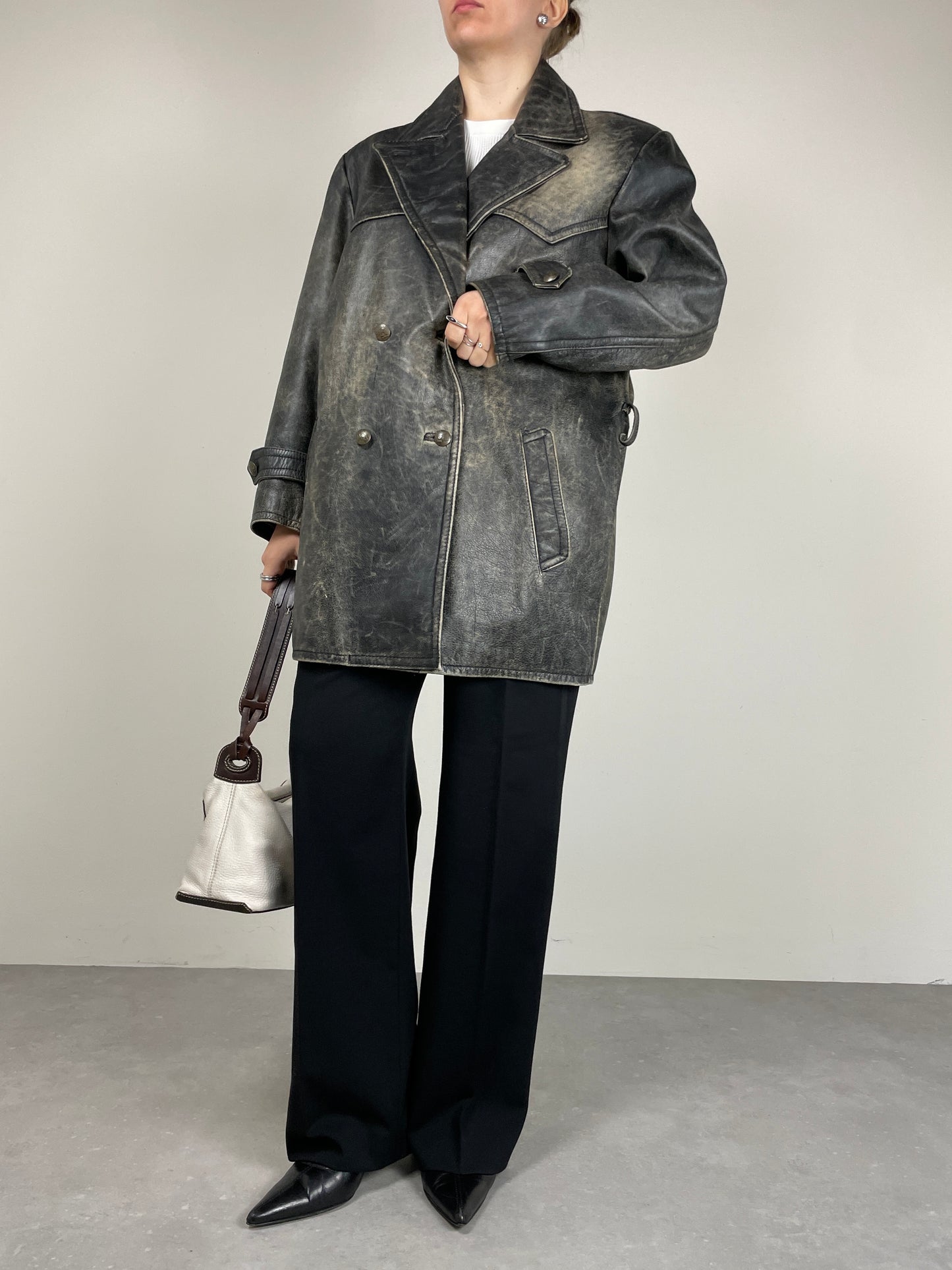 Giacca in vera pelle effetto distressed