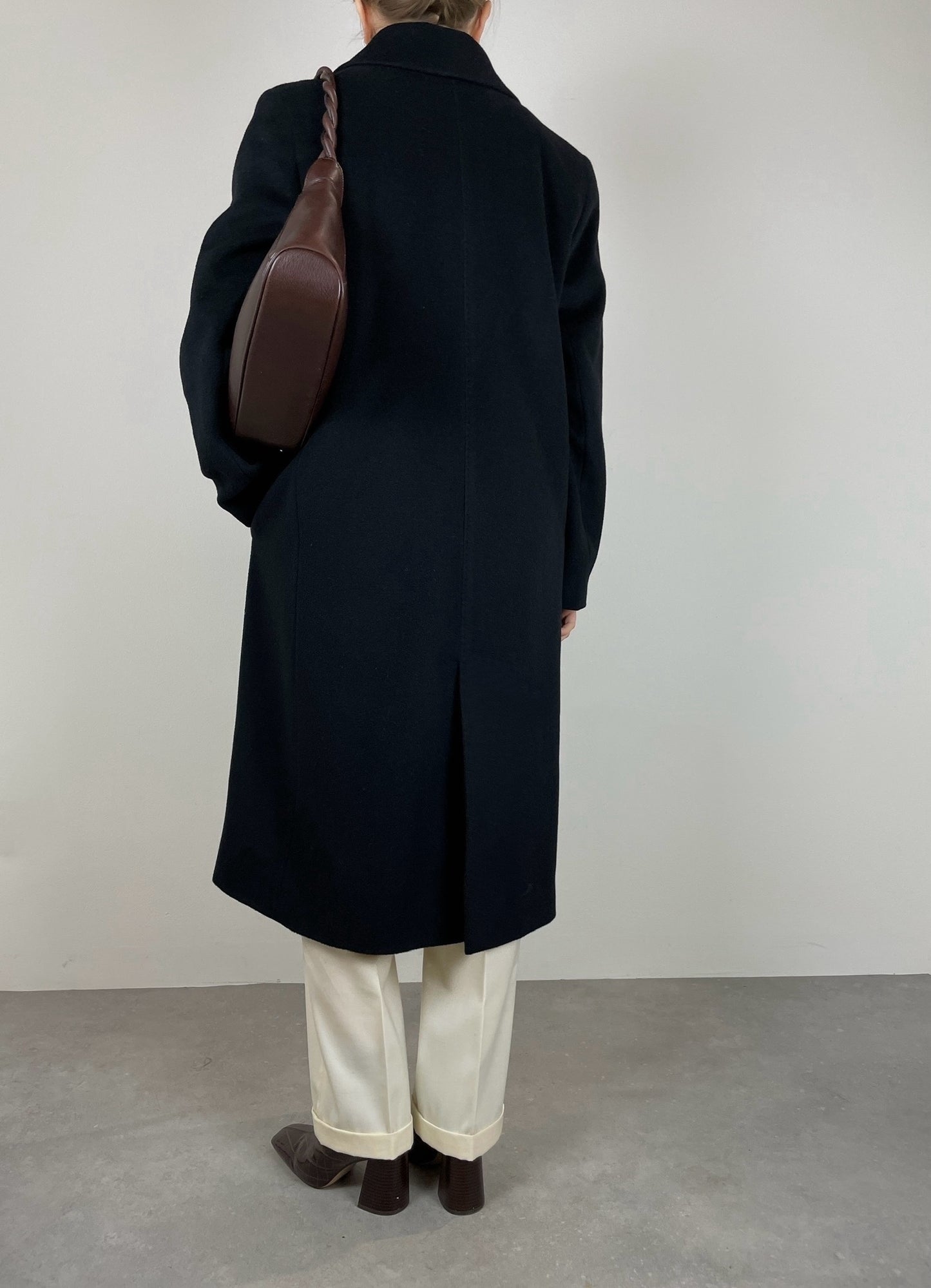 Wool cashmere and angora black coat