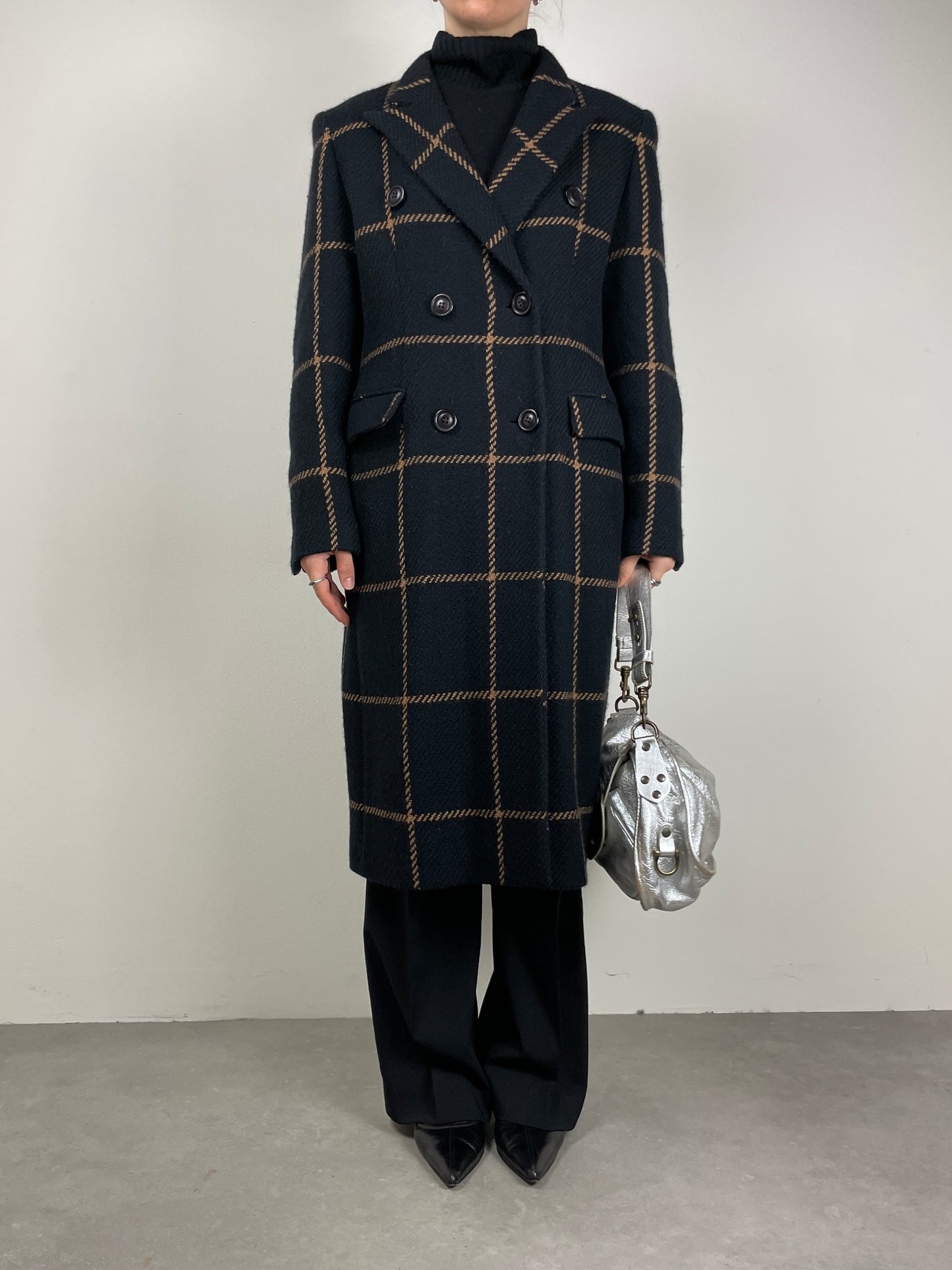 Cappotto in lana con pattern finestrato