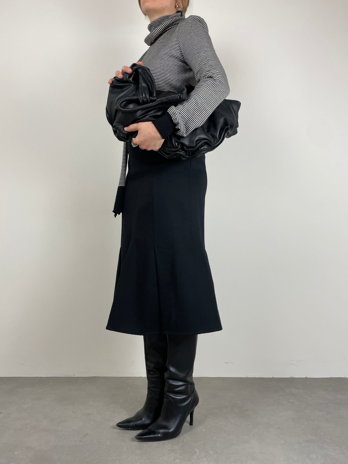 Maxi borsa hobo in vera pelle nera