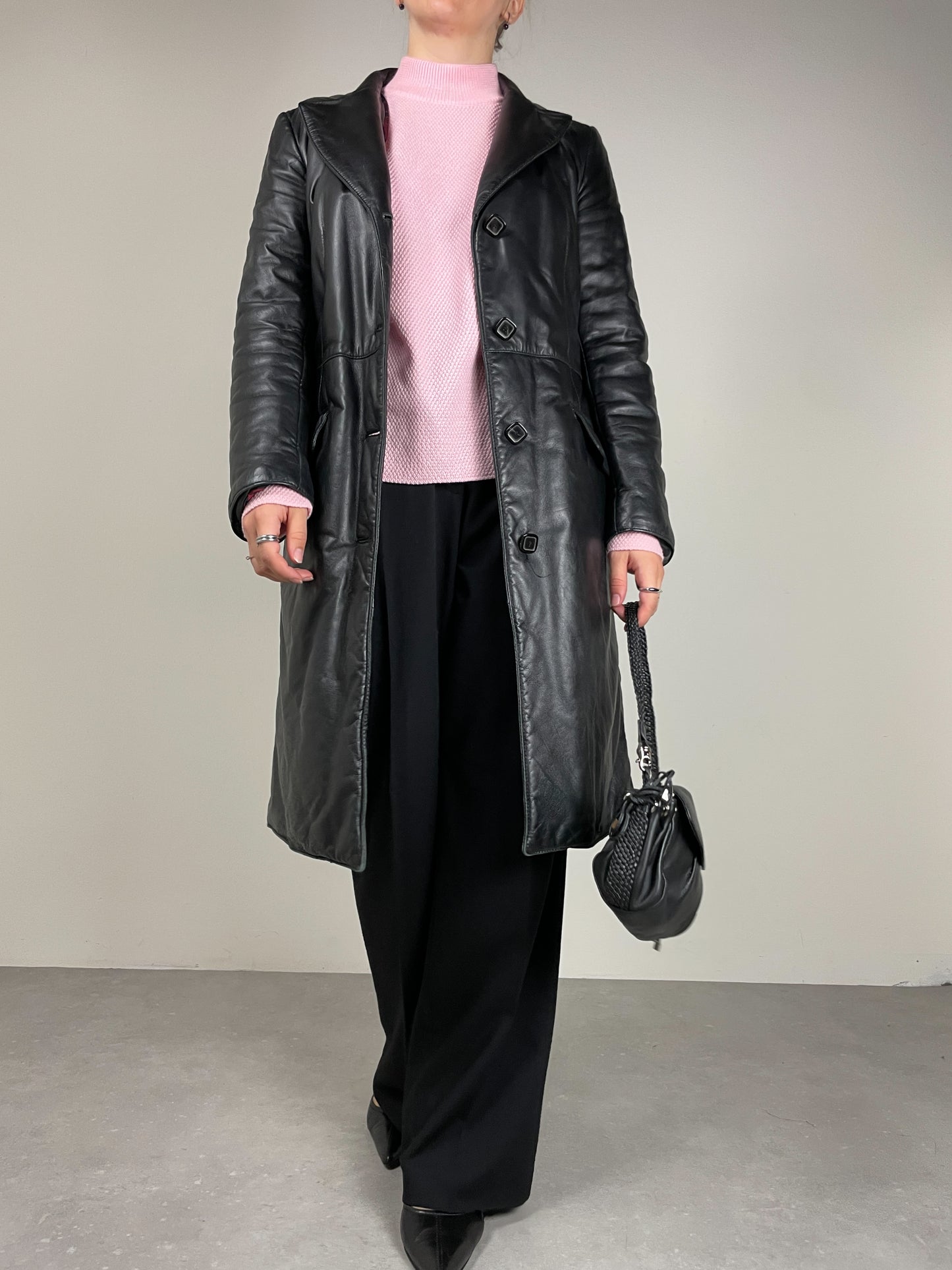 Trench in vera pelle leggermente imbottito
