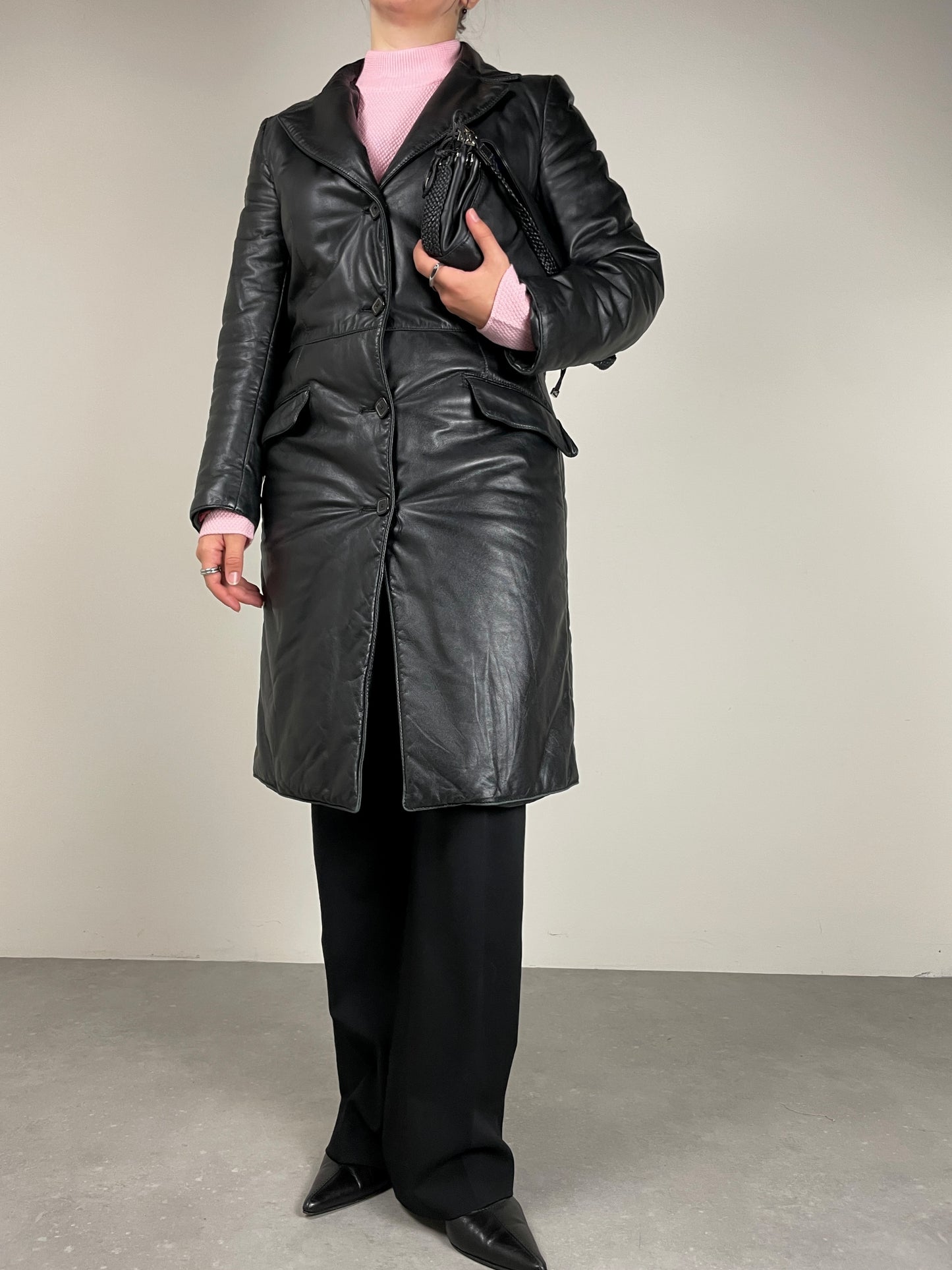 Trench in vera pelle leggermente imbottito