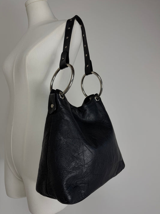 Borsa in vera pelle con anelli laterali