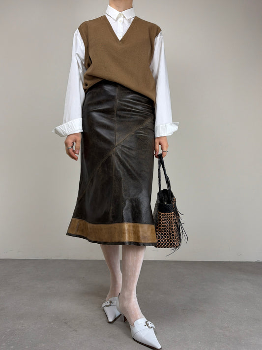 Gonna in vera pelle effetto distressed