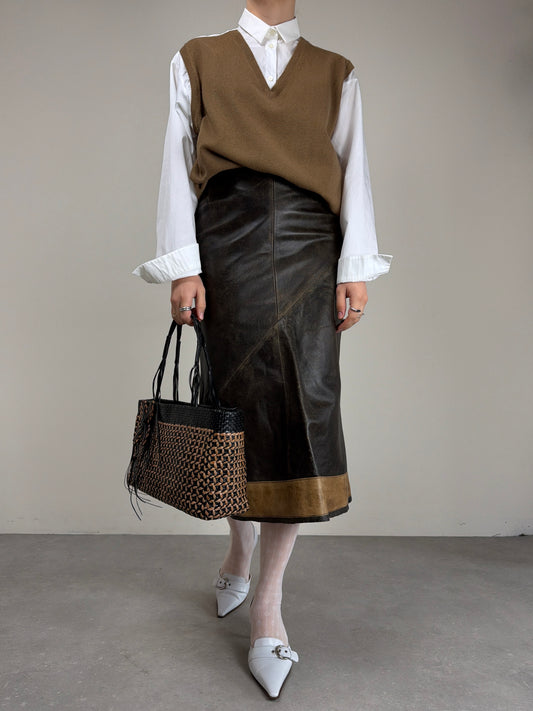 Gonna in vera pelle effetto distressed