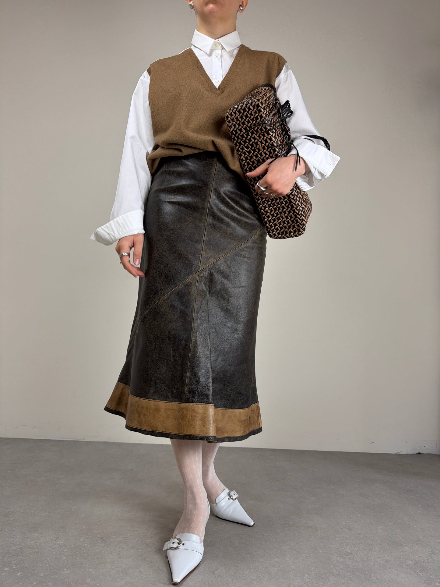 Gonna in vera pelle effetto distressed