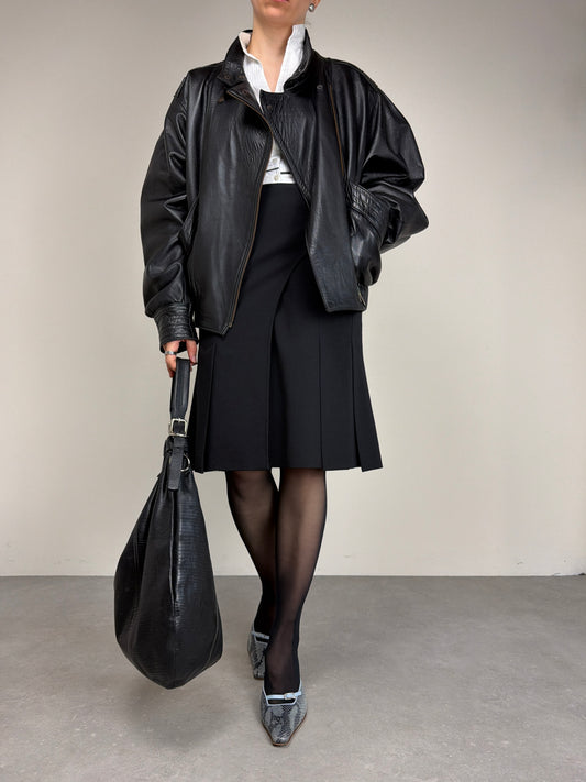 Bomber vintage in vera pelle nera