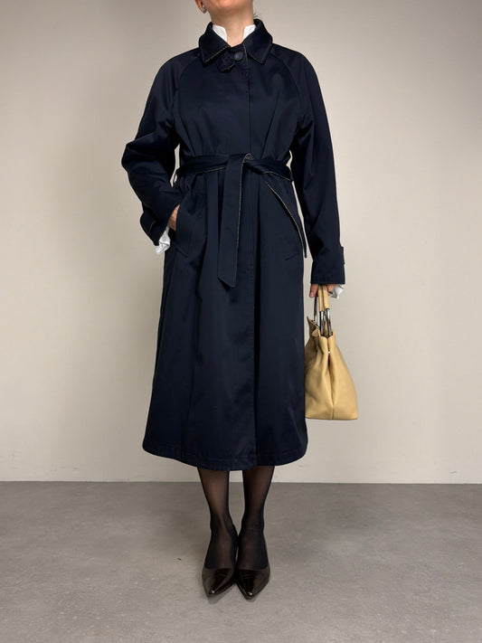 Trench vintage double-face da un lato blu e dall'altro a fantasia pied de poule