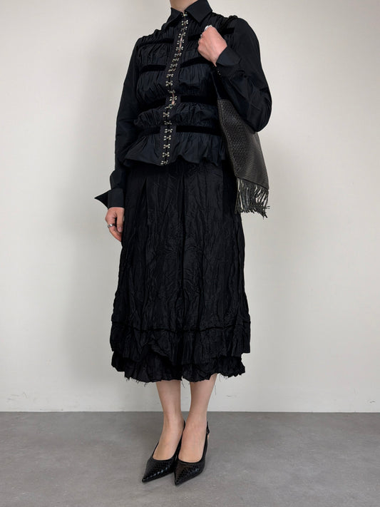 Gonna lunga nera in taffetà crinkled