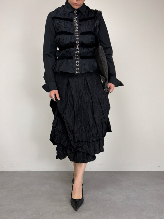 Gonna lunga nera in taffetà crinkled